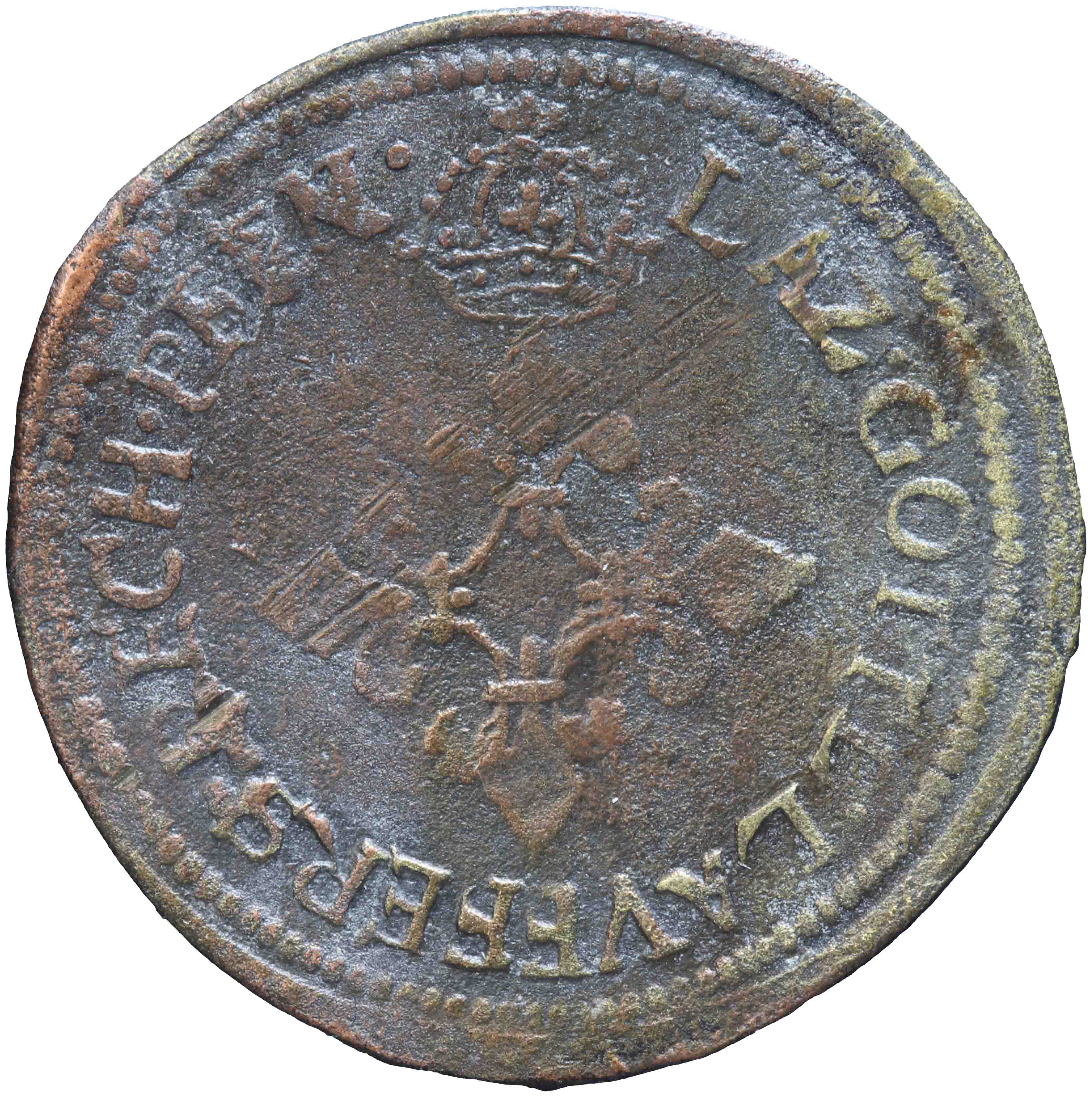 Afbeelding van de keerzijde. rekenpenning. Inventarisnummer:1973-0345