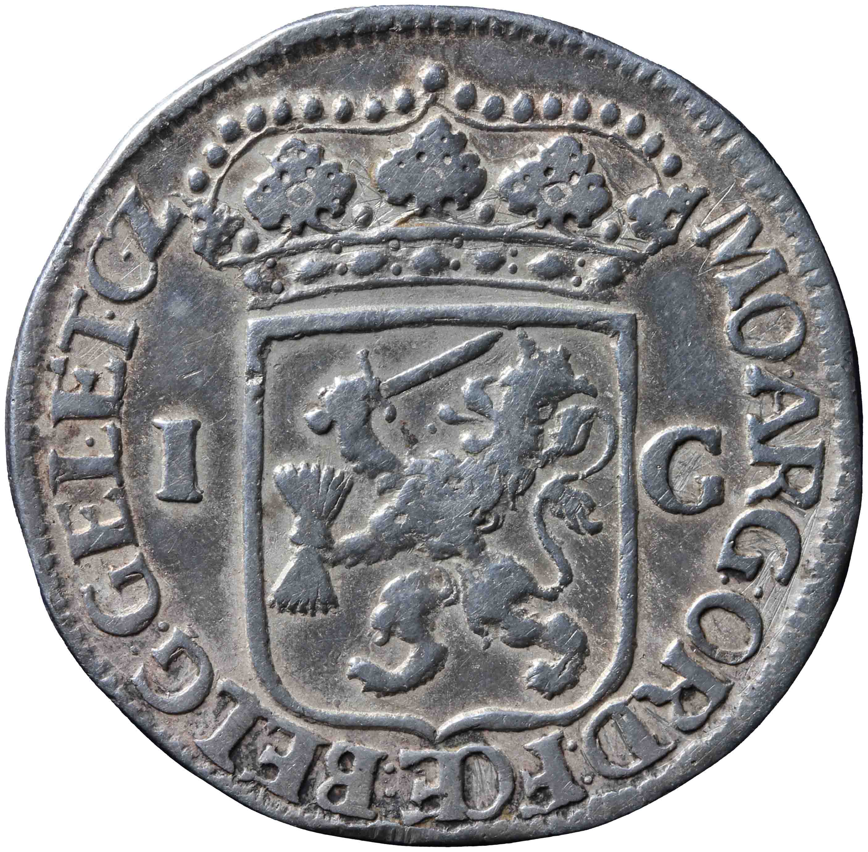 Afbeelding van de keerzijde. Generaliteitsgulden. Inventarisnummer:1975-0982