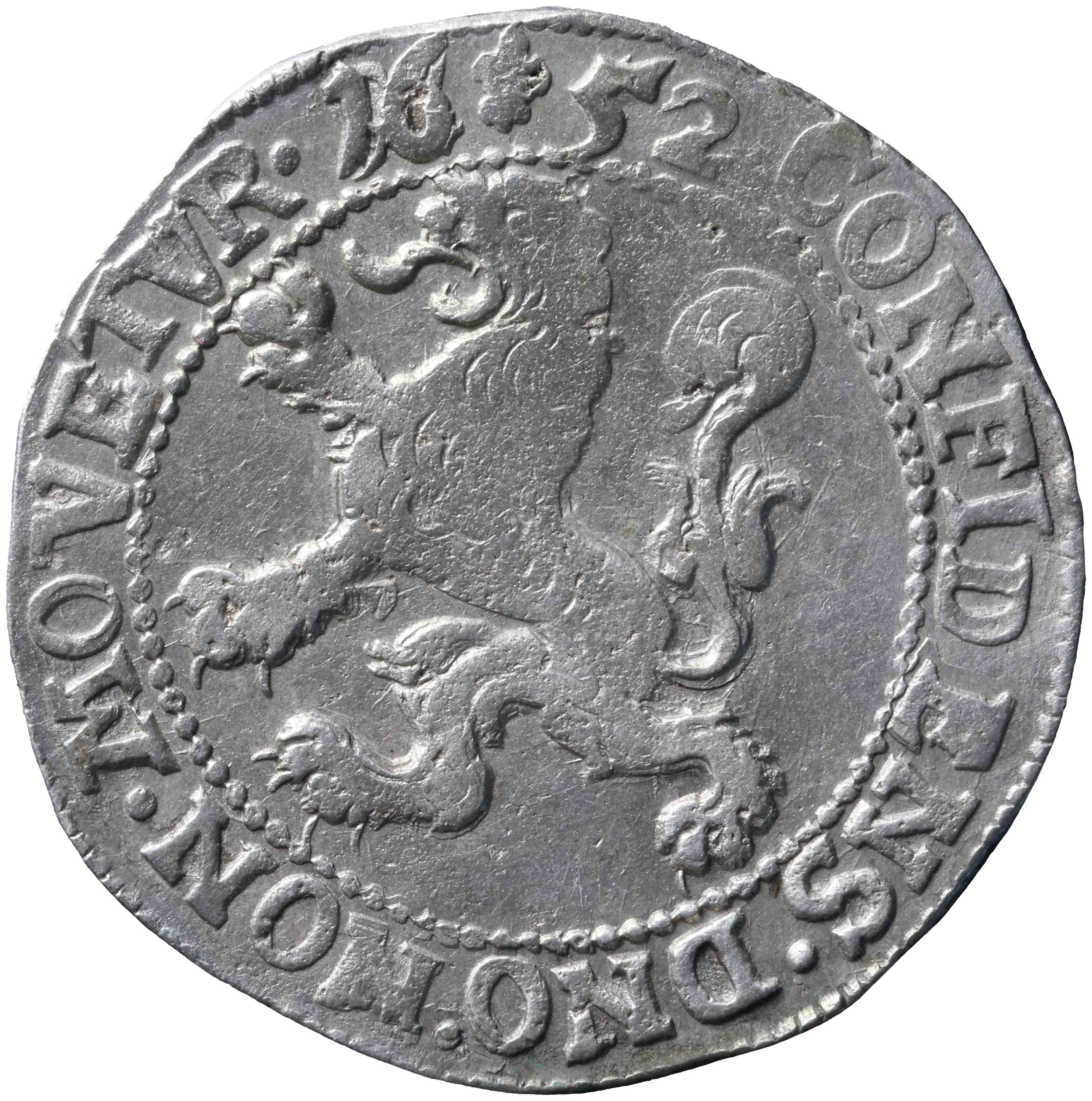 Afbeelding van de keerzijde. leeuwendaalder op Generaliteitsmuntvoet. Inventarisnummer:1977-0510