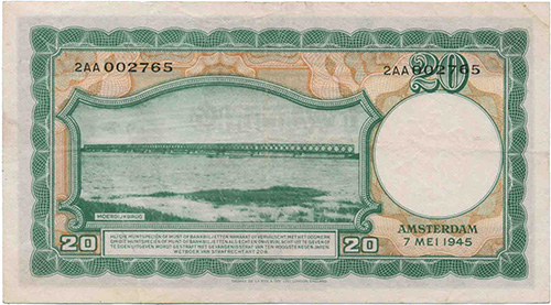 Afbeelding van de keerzijde. twintig gulden. Inventarisnummer:1978-0624