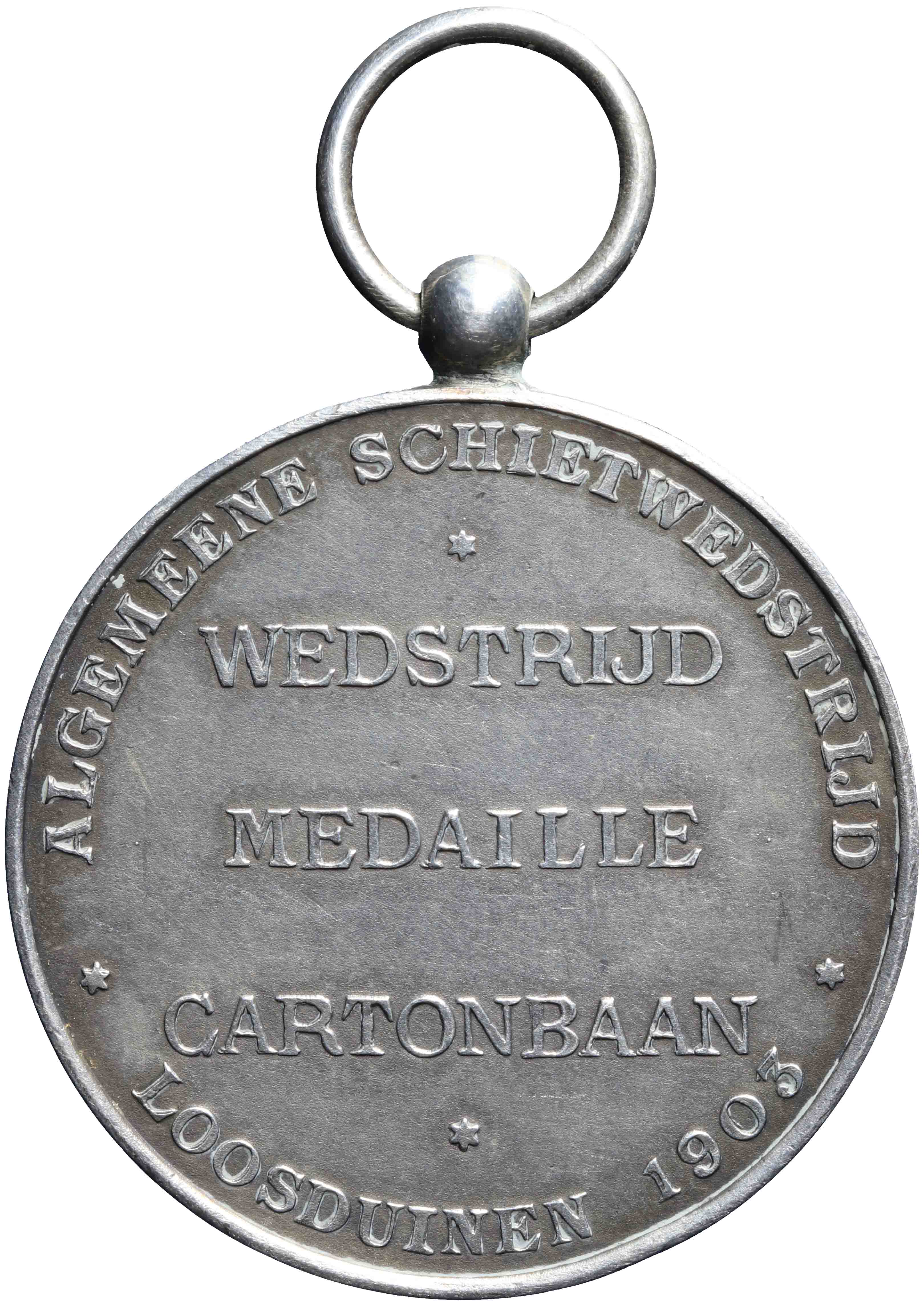 Image of the reverse. Scherpschutters Ver. Oranje Nassau, alg. schietwedstrijd Loosduinen, Cartonbaan. Inventory number:1980-0414
