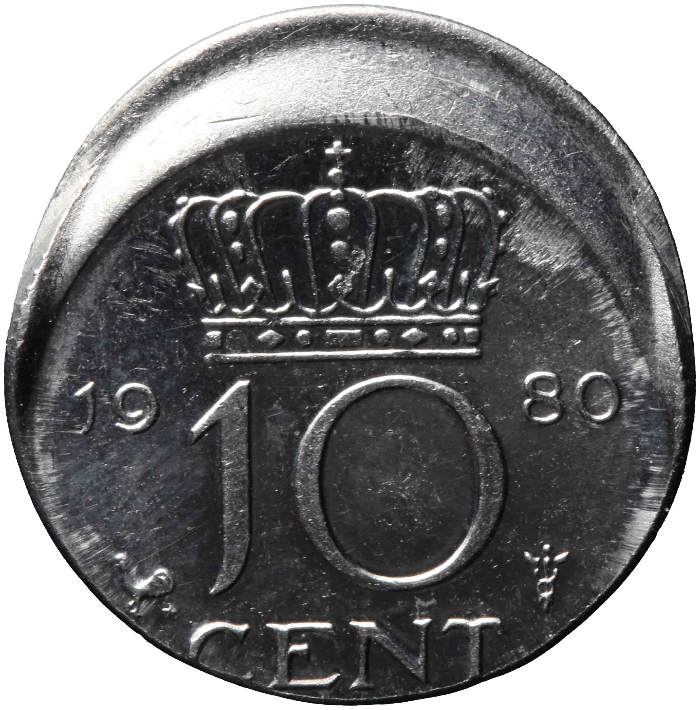 Afbeelding van de keerzijde. tien cent ; dubbeltje. Inventarisnummer:1981-0055