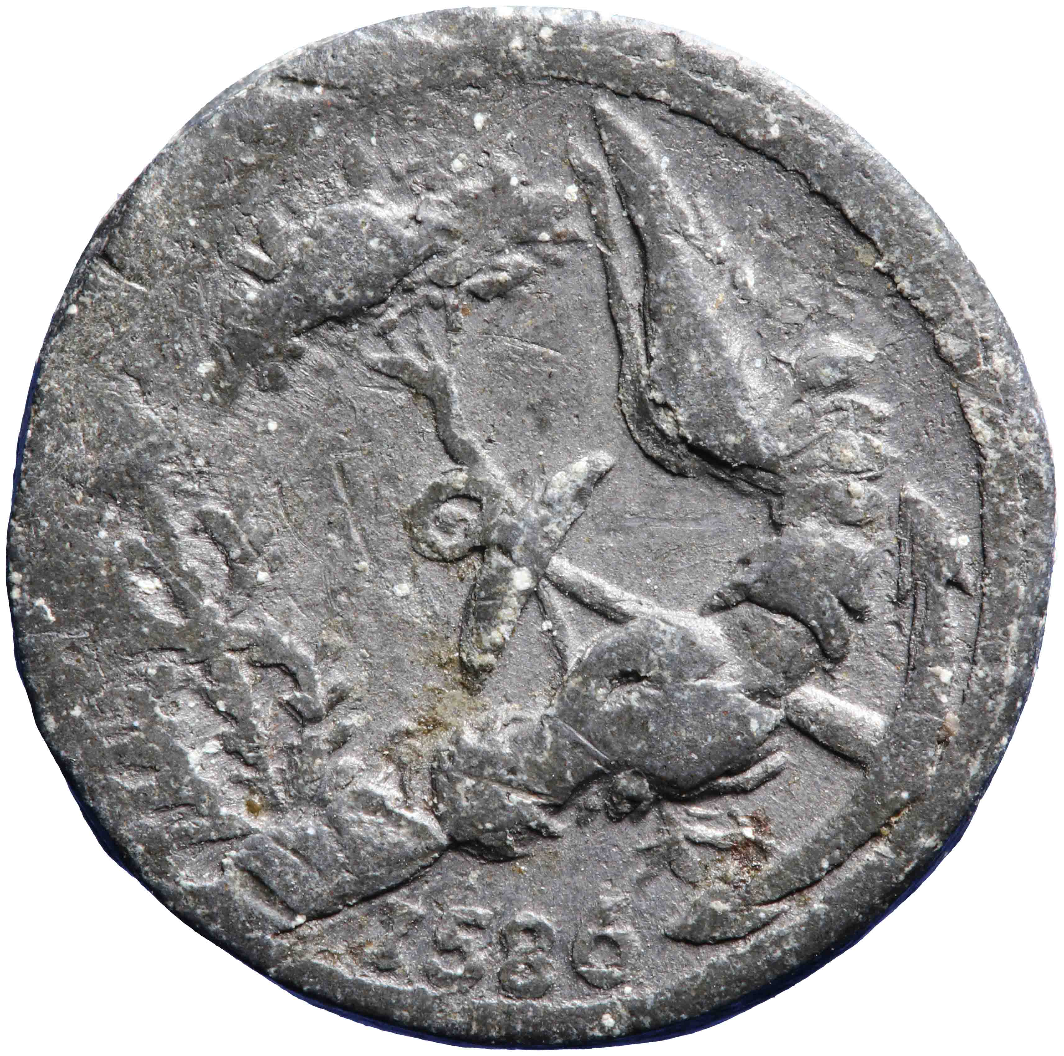 Afbeelding van de keerzijde. avondmaalsloodje. Inventarisnummer:1981-0342