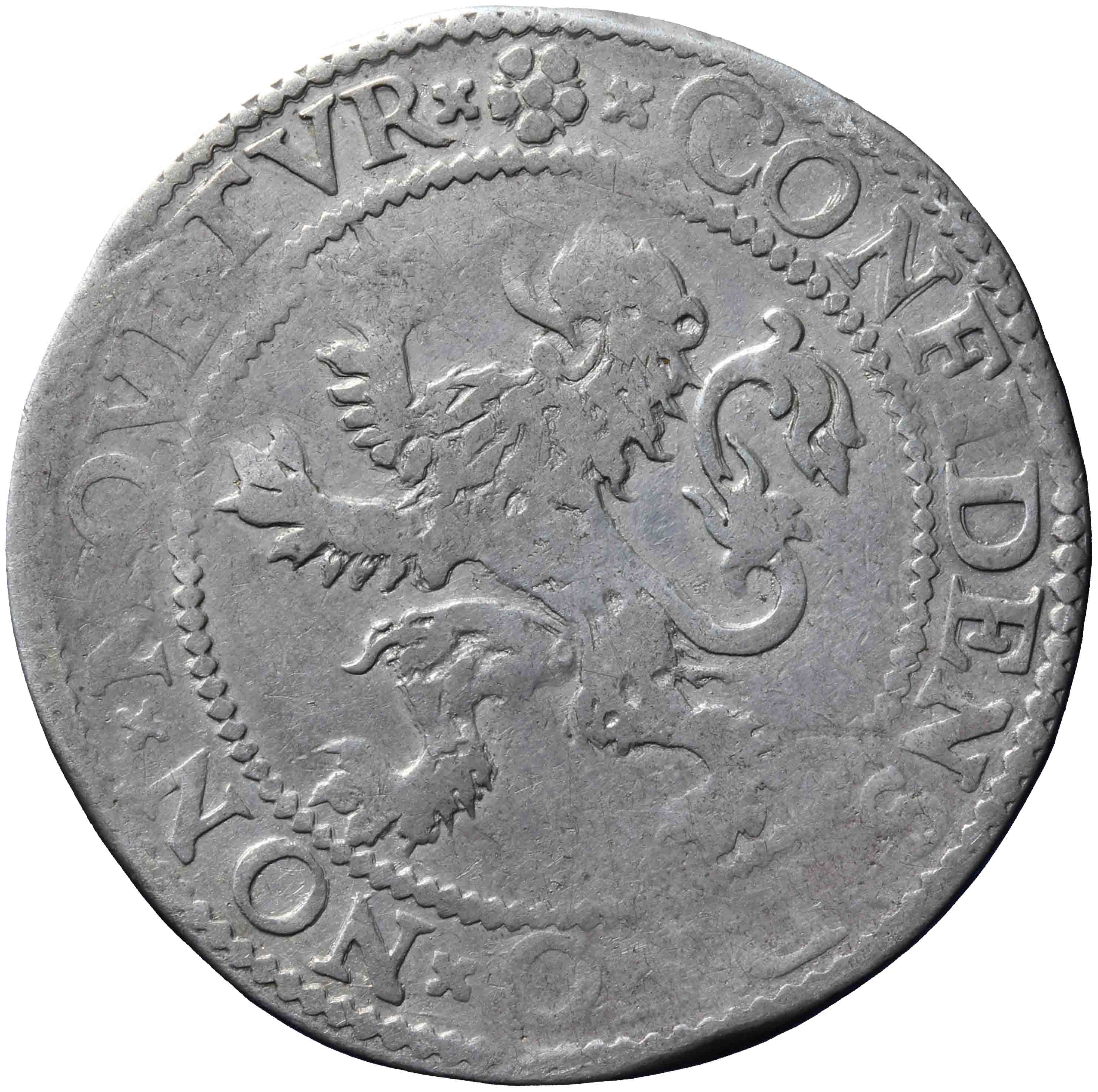 Afbeelding van de keerzijde. halve leeuwendaalder op Hollandse muntvoet. Inventarisnummer:1985-0038