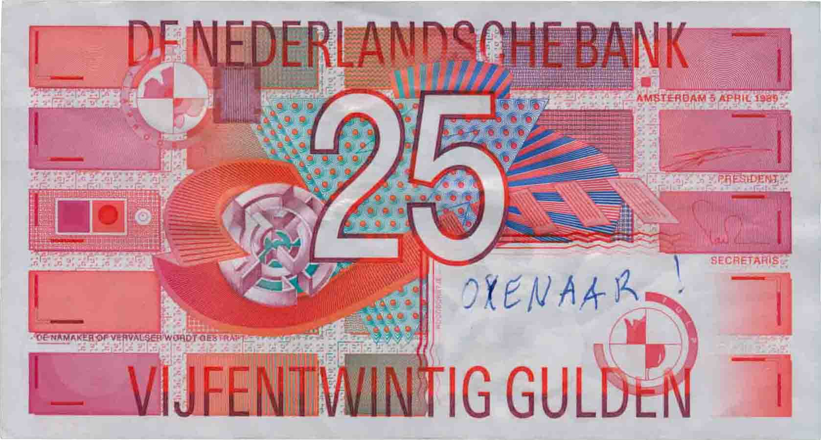 Image of the obverse. vijfentwintig gulden. Inventory number:1990-0362