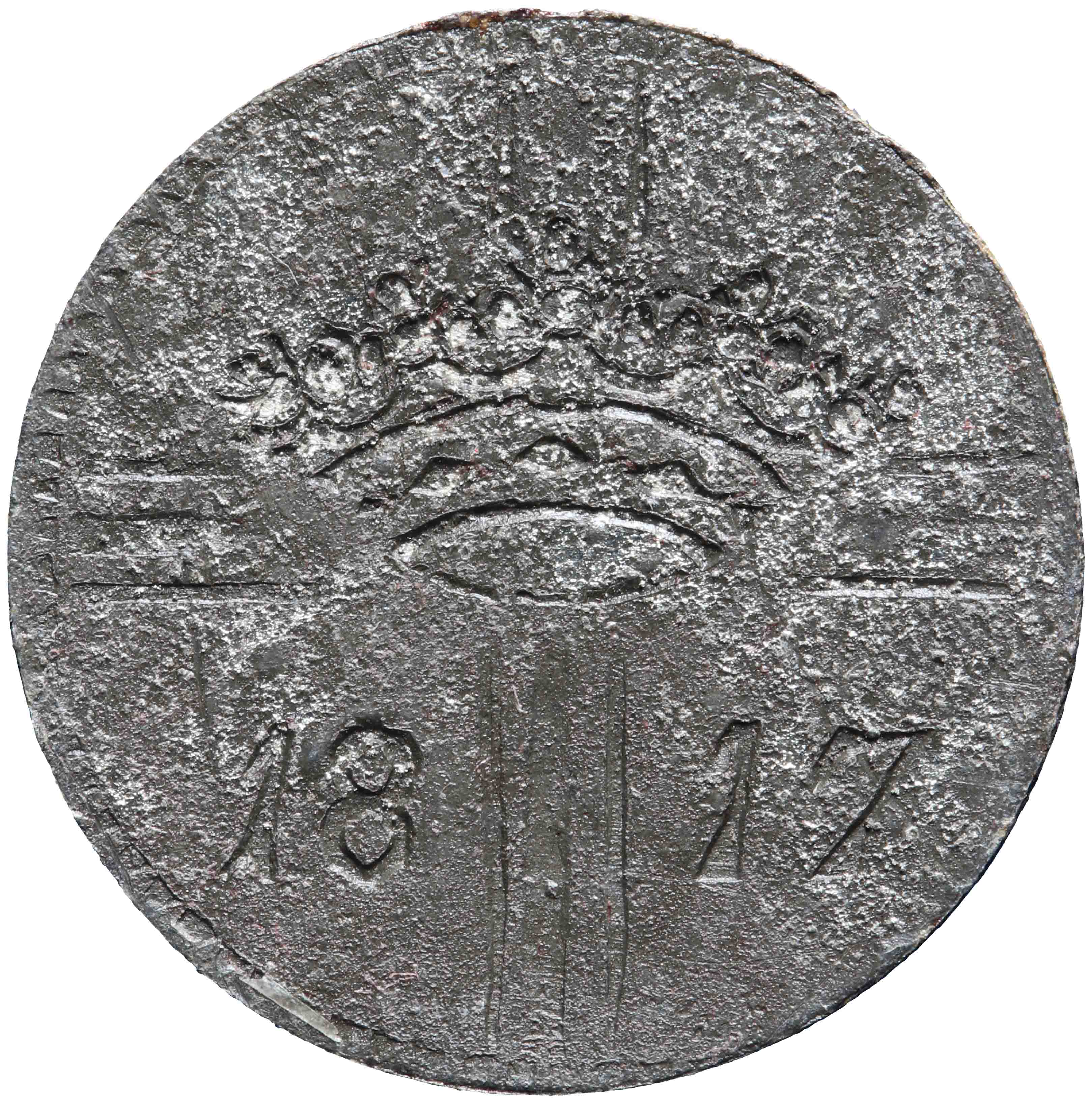 Afbeelding van de voorzijde. loodje ?. Inventarisnummer:1993-1621