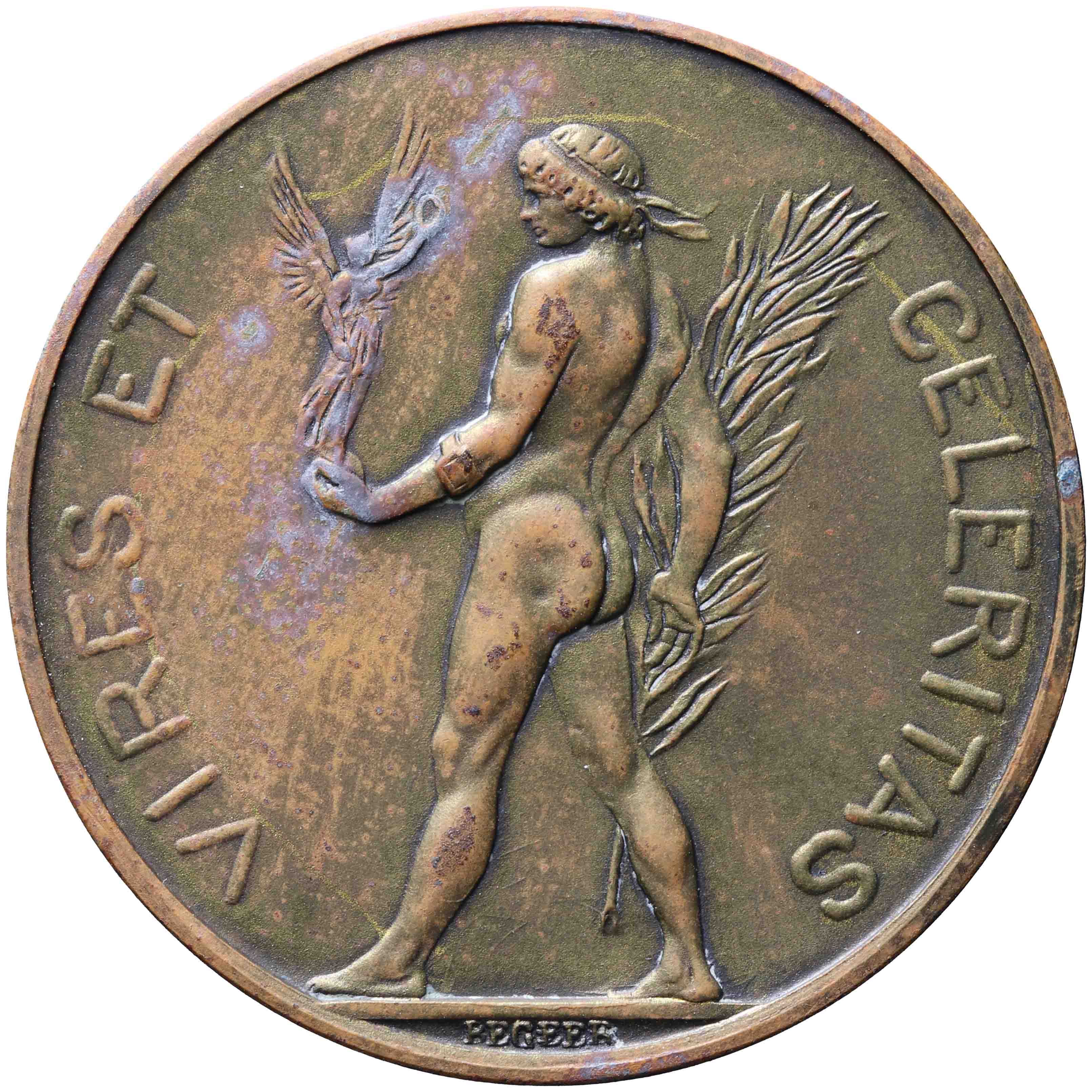 Image of the obverse. Tweede prijs 100 m hardlopen tijdens de kampioenschappen van de Amsterdamsche Athletiek Bond op 28-9-1924. Inventory number:1993-1884