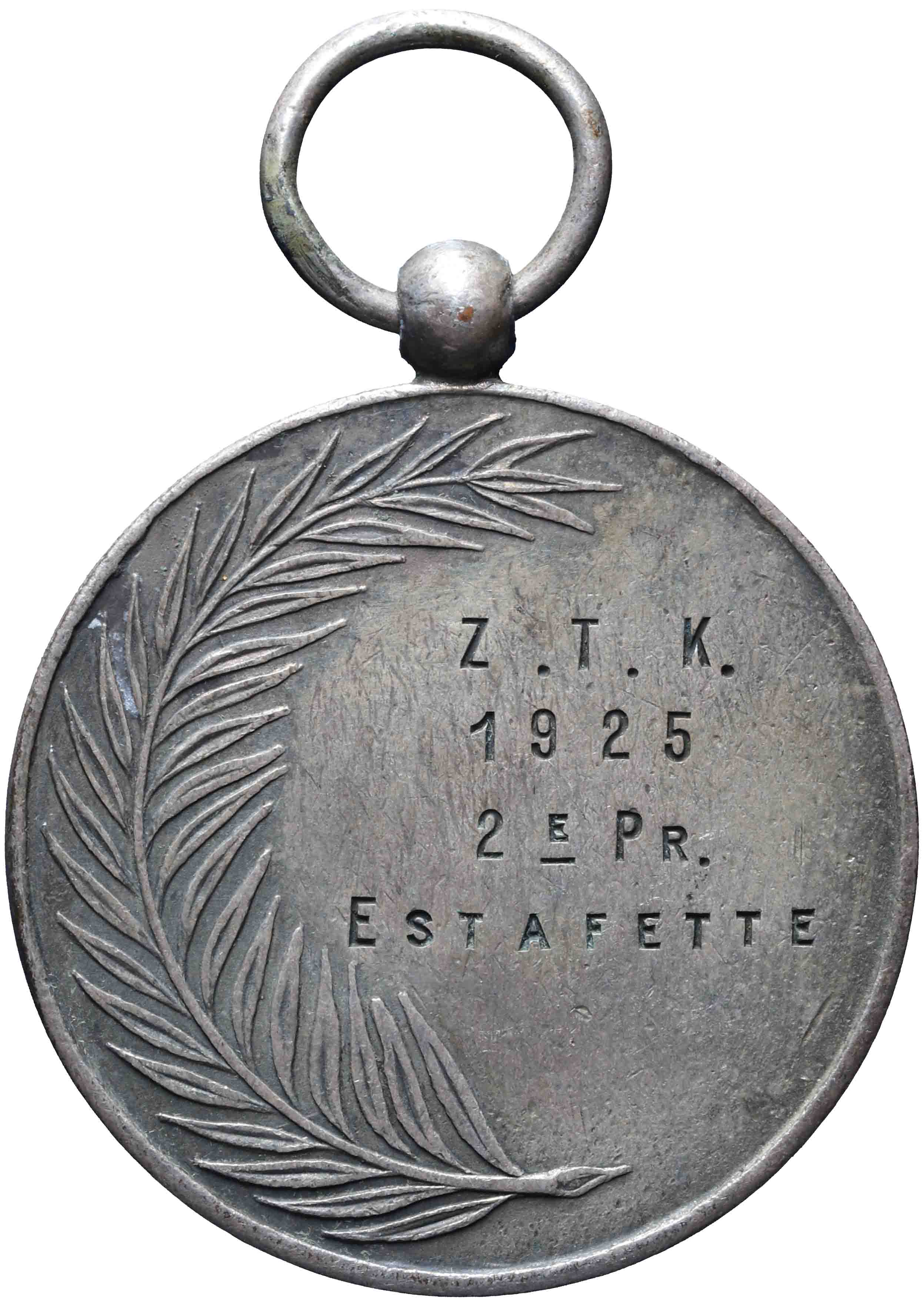 Image of the reverse. Tweede prijs estafettewedstrijden hardlopen door Z.T.K. in 1925. Inventory number:1993-4210