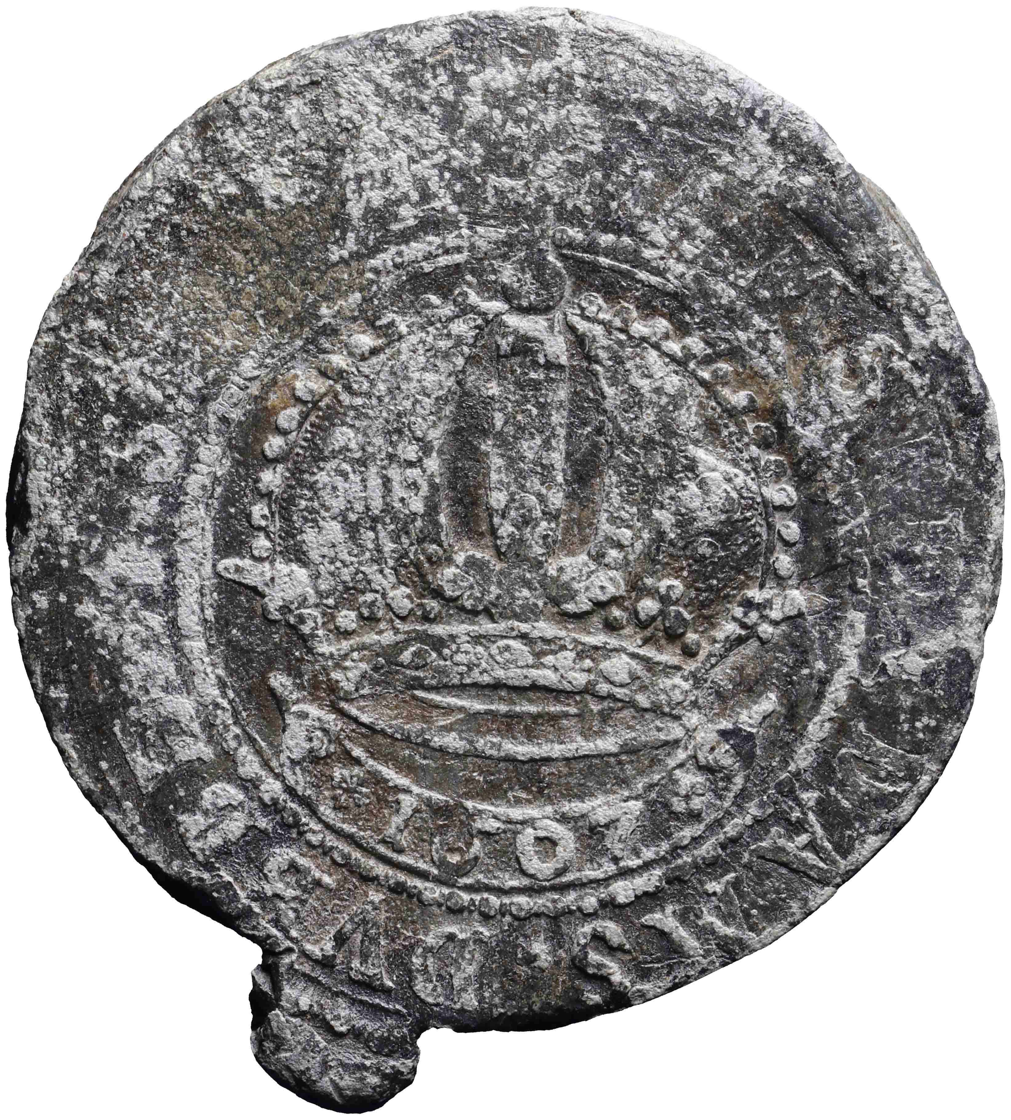 Afbeelding van de voorzijde. lakenloodje. Inventarisnummer:1994-3292