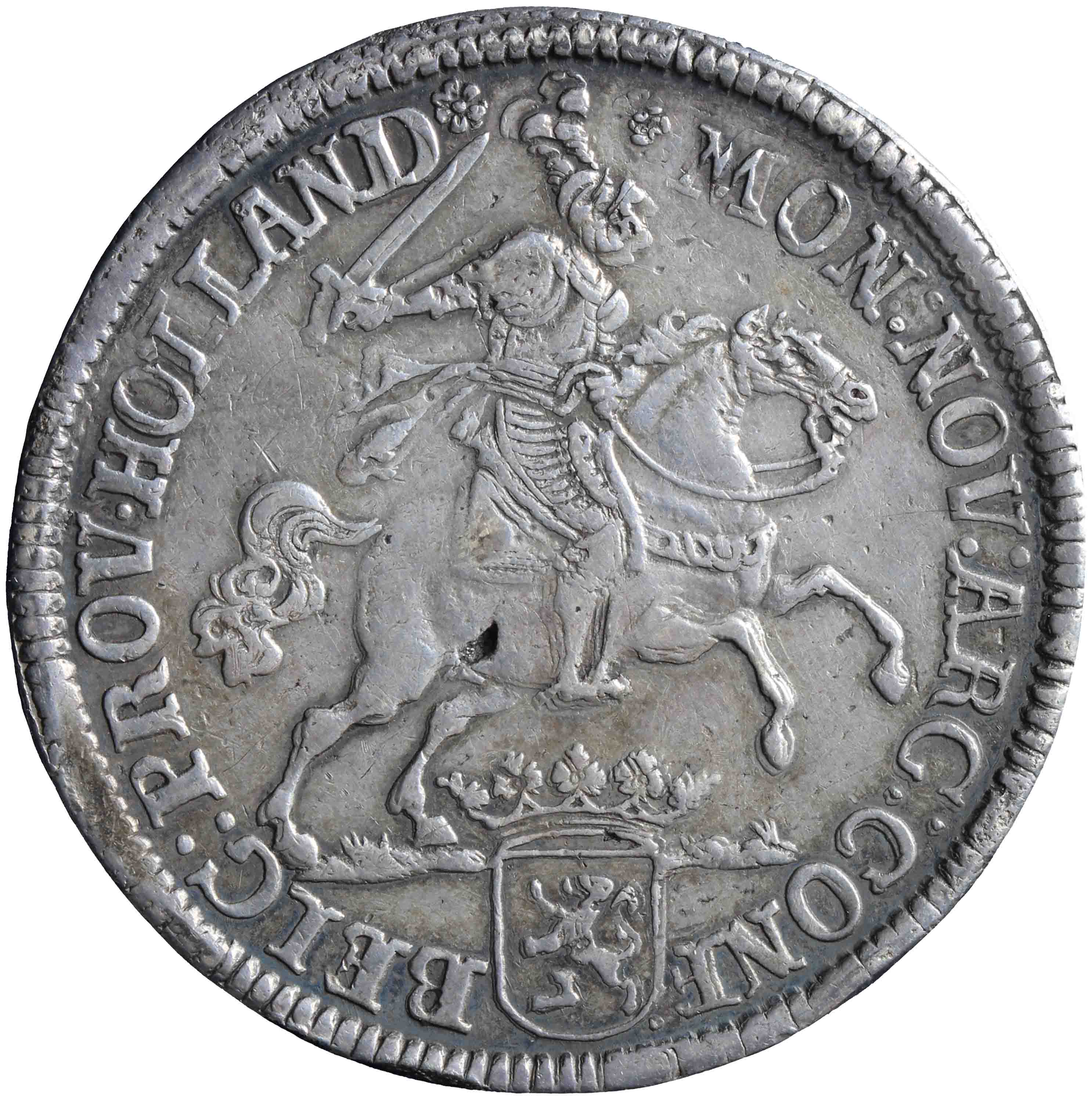 Afbeelding van de voorzijde. zilveren rijder of dukaton. Inventarisnummer:2011-2298