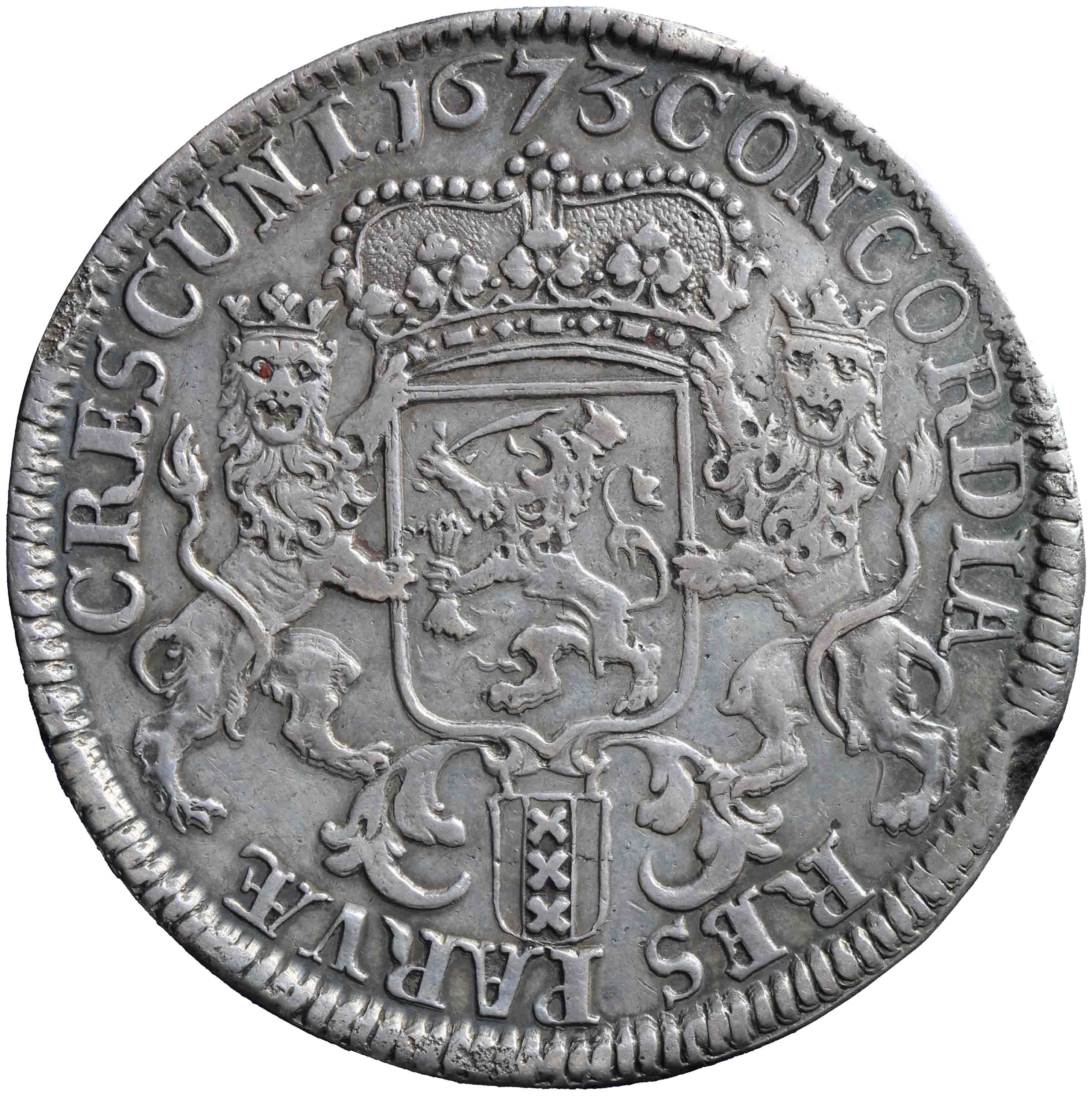 Afbeelding van de keerzijde. zilveren rijder of dukaton. Inventarisnummer:2011-2298