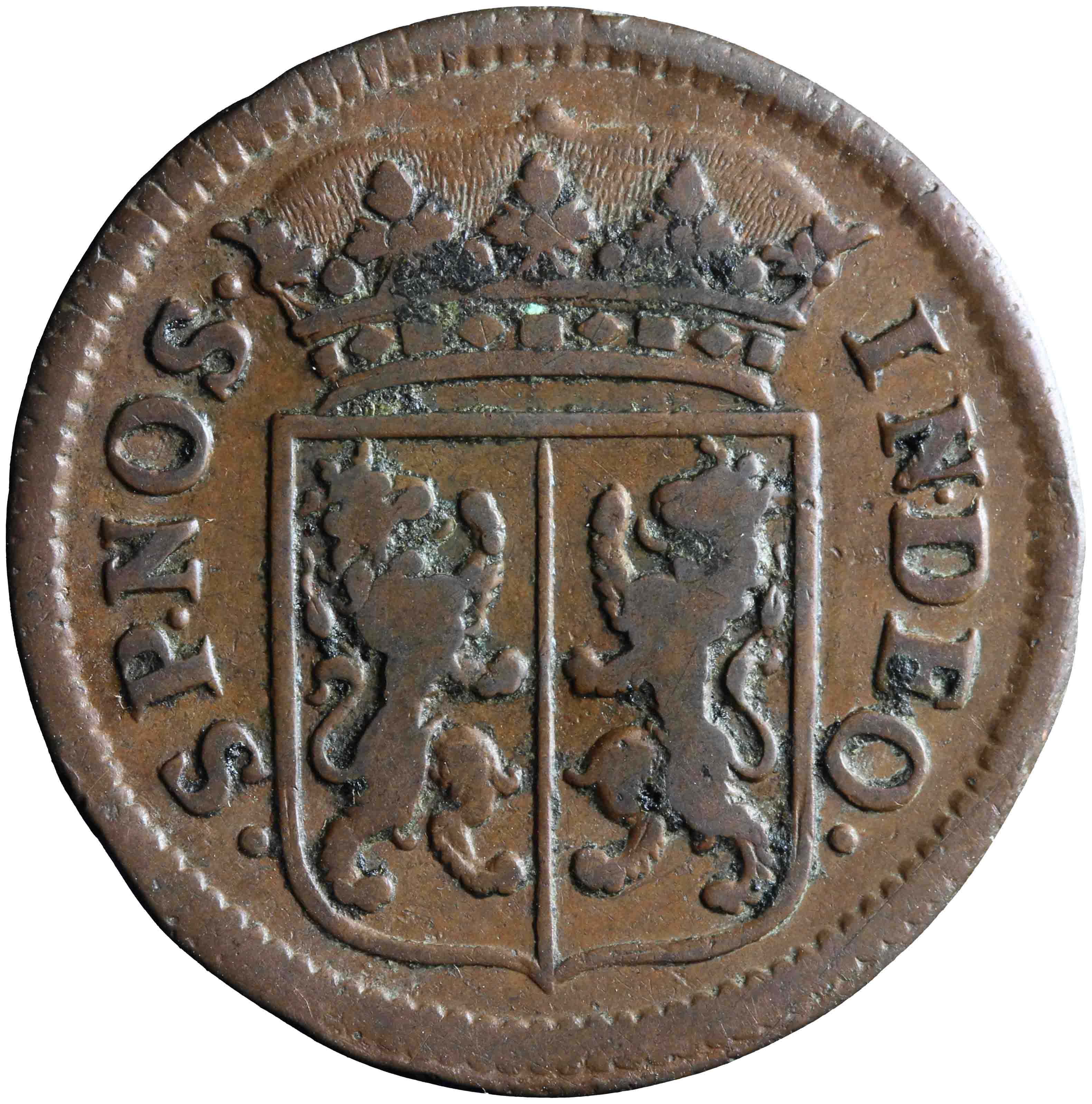 Afbeelding van de voorzijde. duit. Inventarisnummer:AP-03901