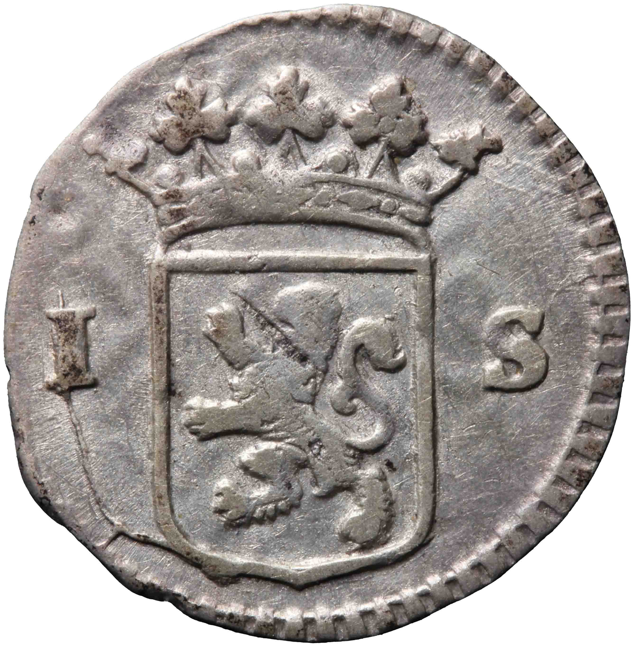 Afbeelding van de voorzijde. stuiver of wapenstuiver. Inventarisnummer:AP-03940