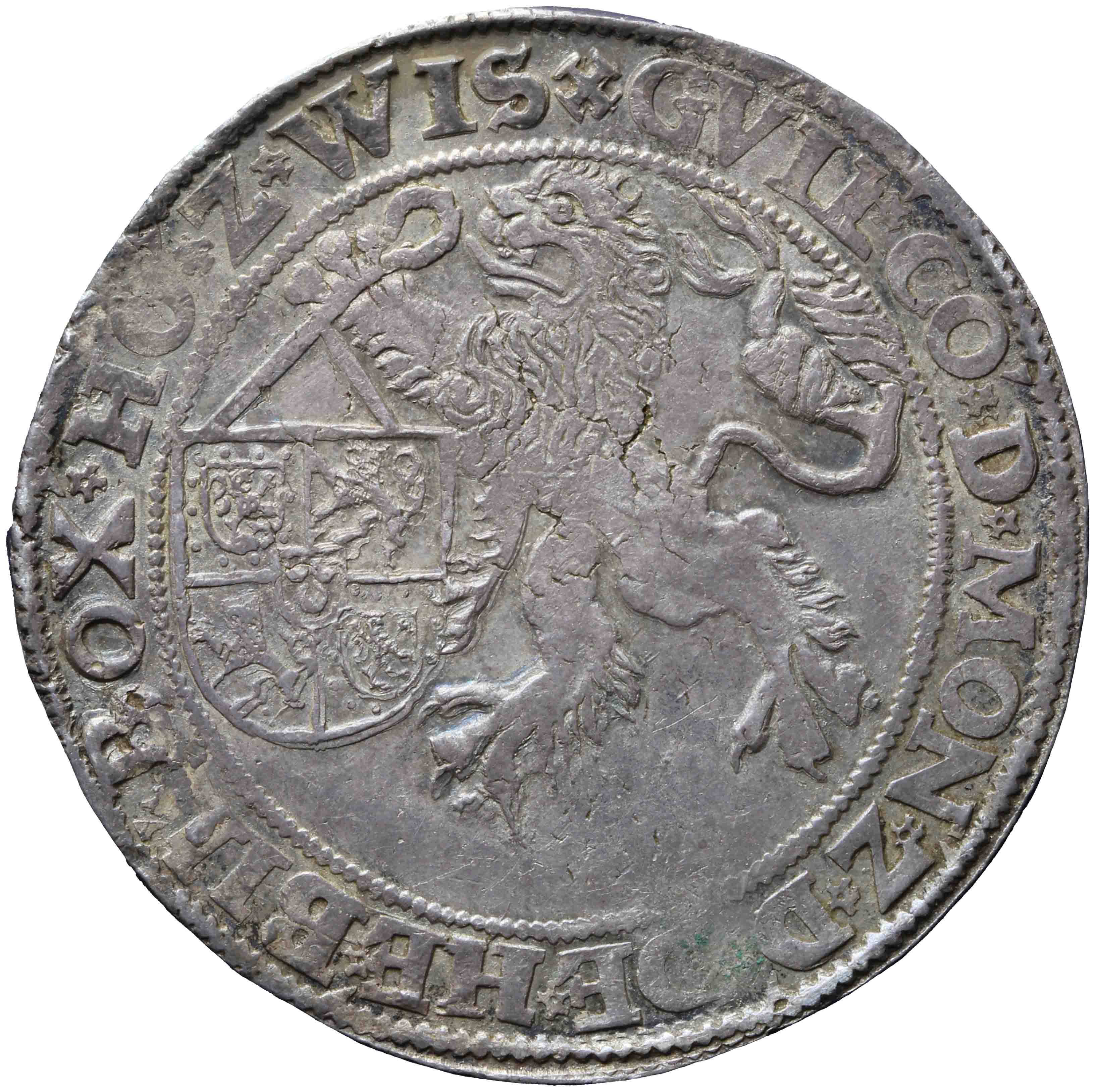 Afbeelding van de keerzijde. St. Oswalddaalder van dertig stuiver. Inventarisnummer:DNB-00753