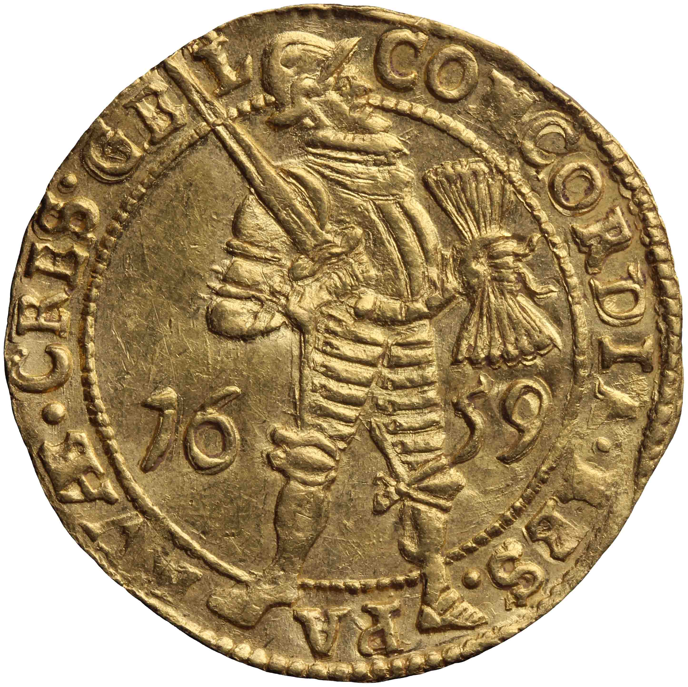 Afbeelding van de voorzijde. dubbele gouden dukaat. Inventarisnummer:DNB-04102