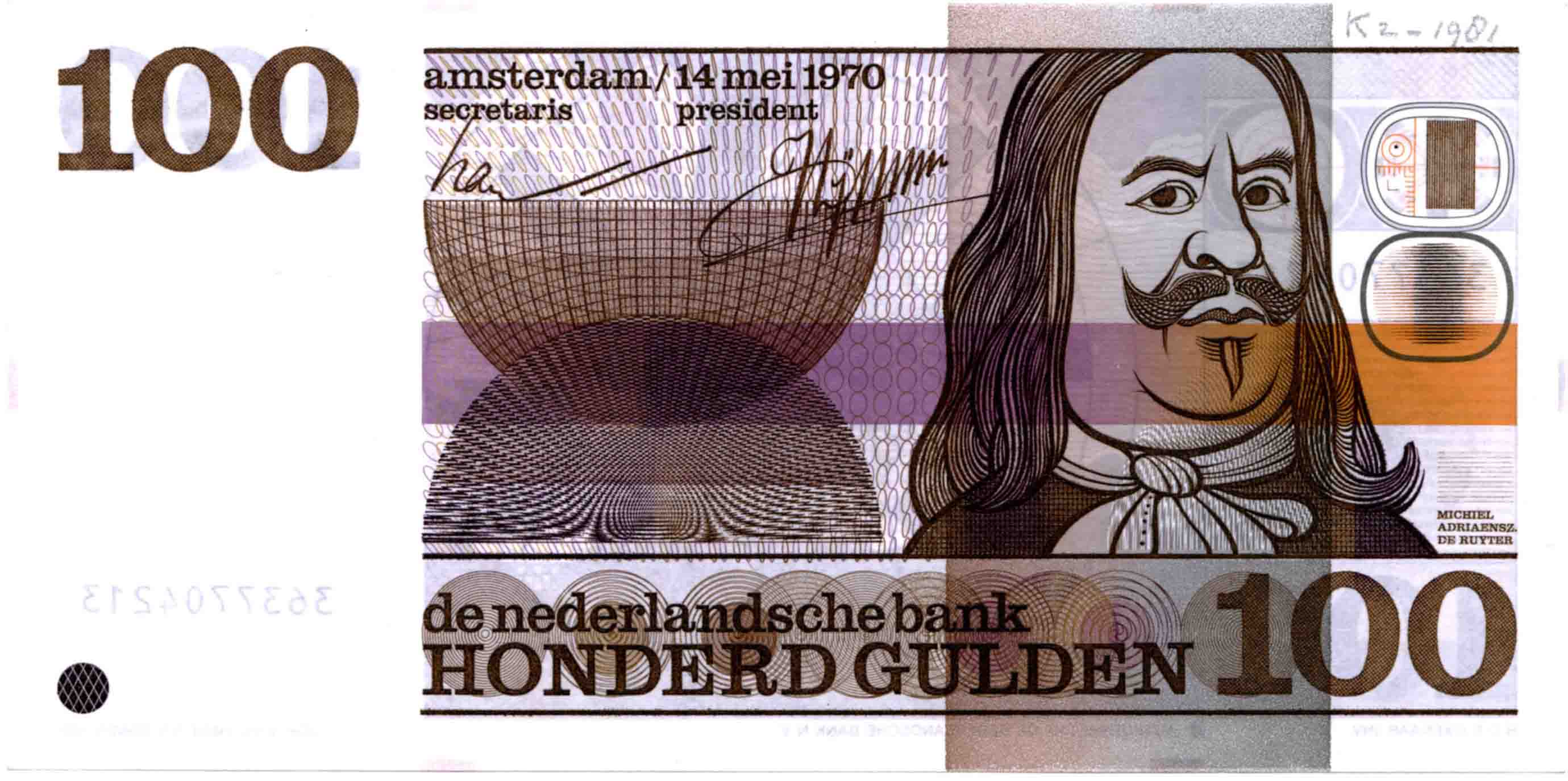 Afbeelding van de voorzijde. honderd gulden. Inventarisnummer:DNB-04197