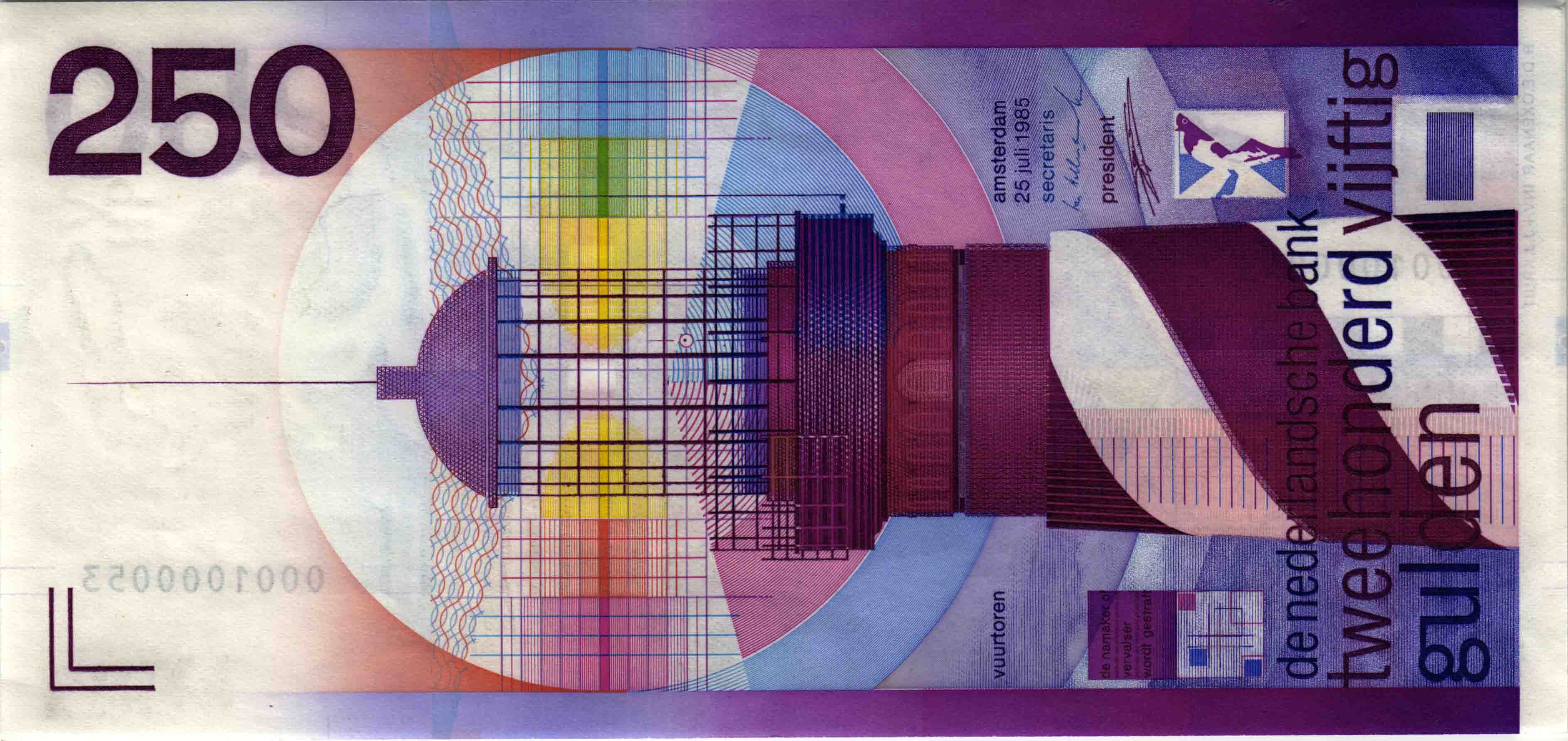 Afbeelding van de voorzijde. tweehonderdvijftig gulden. Inventarisnummer:DNB-04463