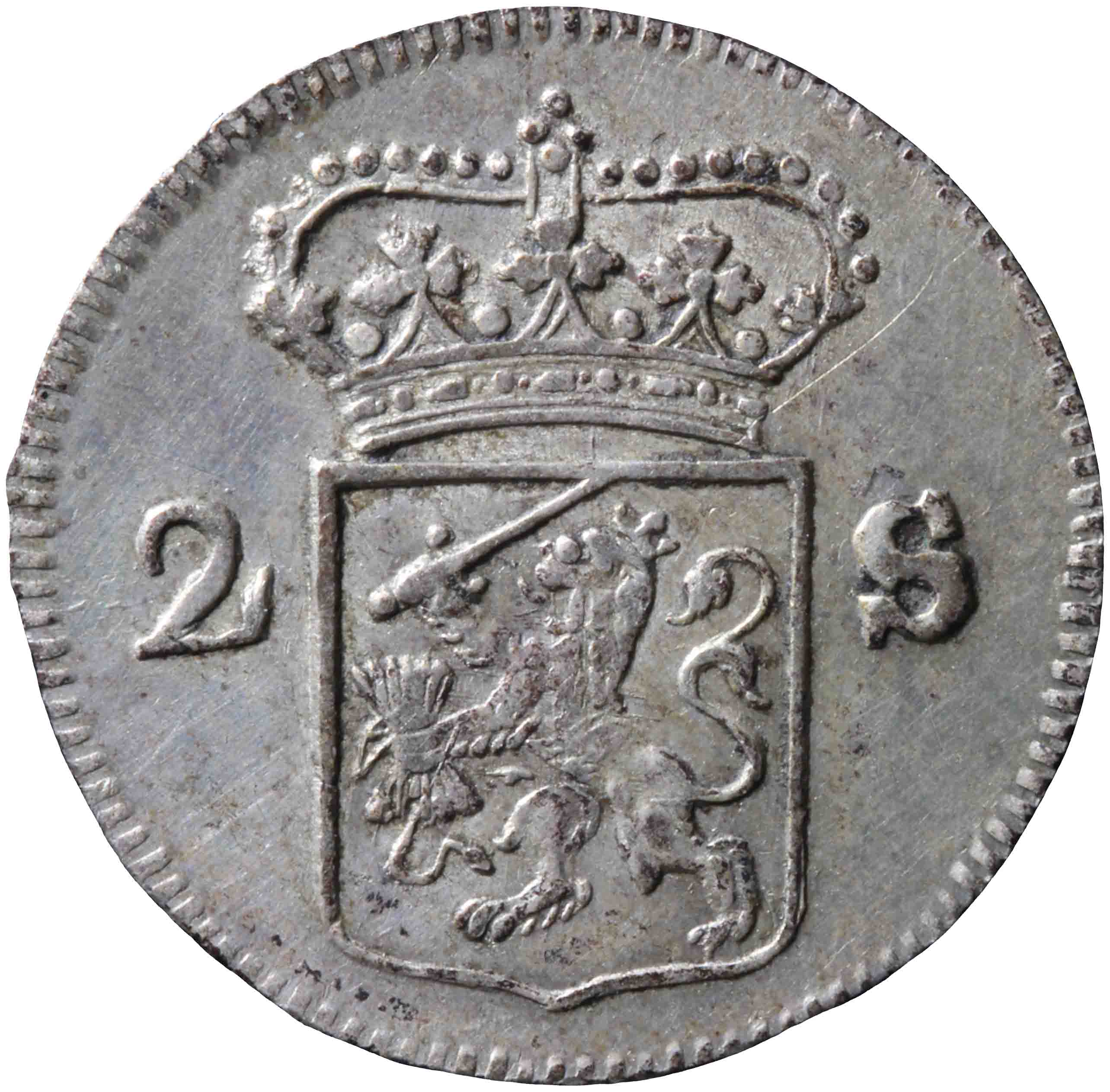 Afbeelding van de voorzijde. dubbele stuiver. Inventarisnummer:DNB-04487