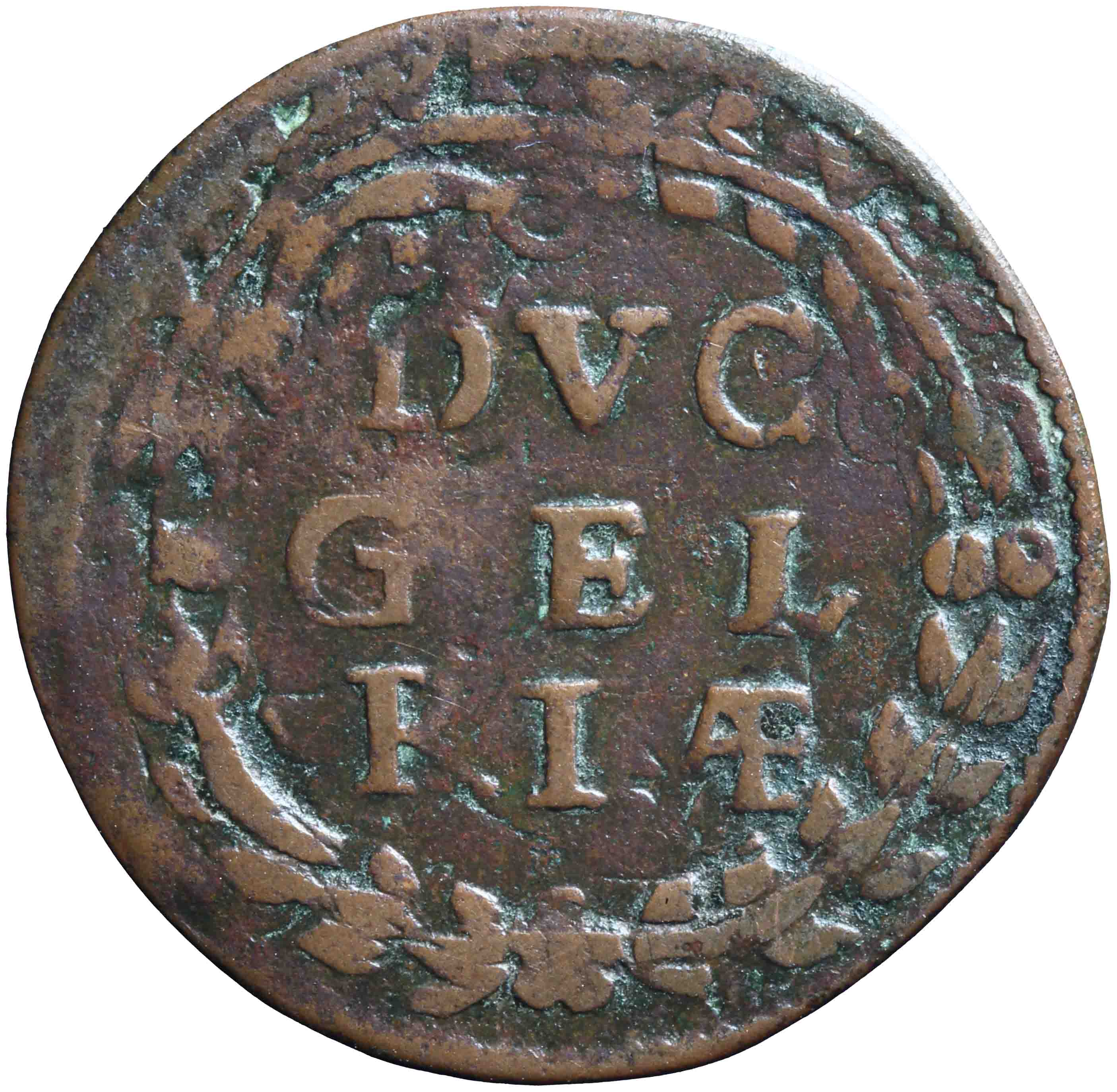 Afbeelding van de keerzijde. achtste stuiver of duit. Inventarisnummer:DNB-04489