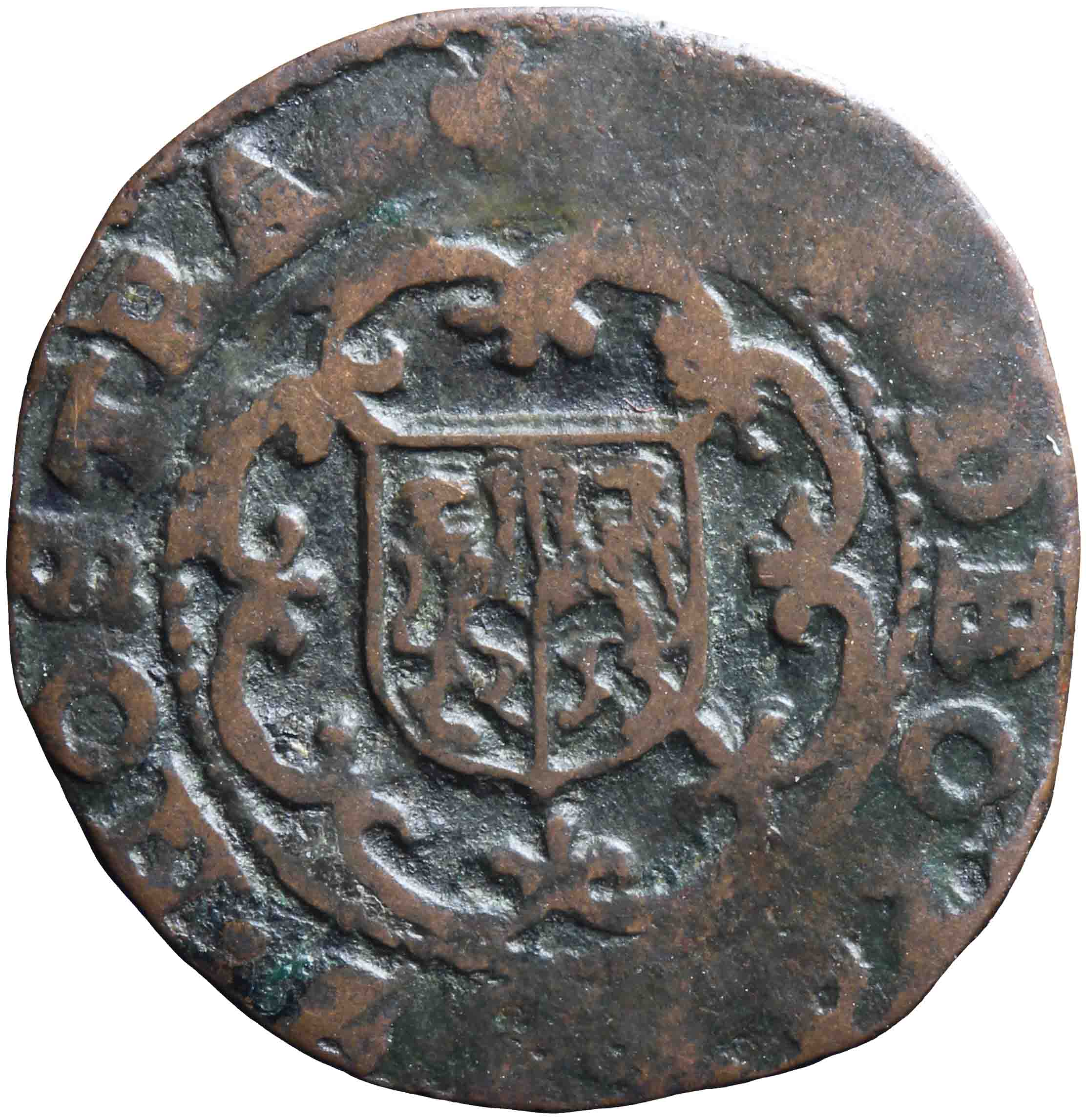 Afbeelding van de voorzijde. achtste stuiver of duit. Inventarisnummer:DNB-04490