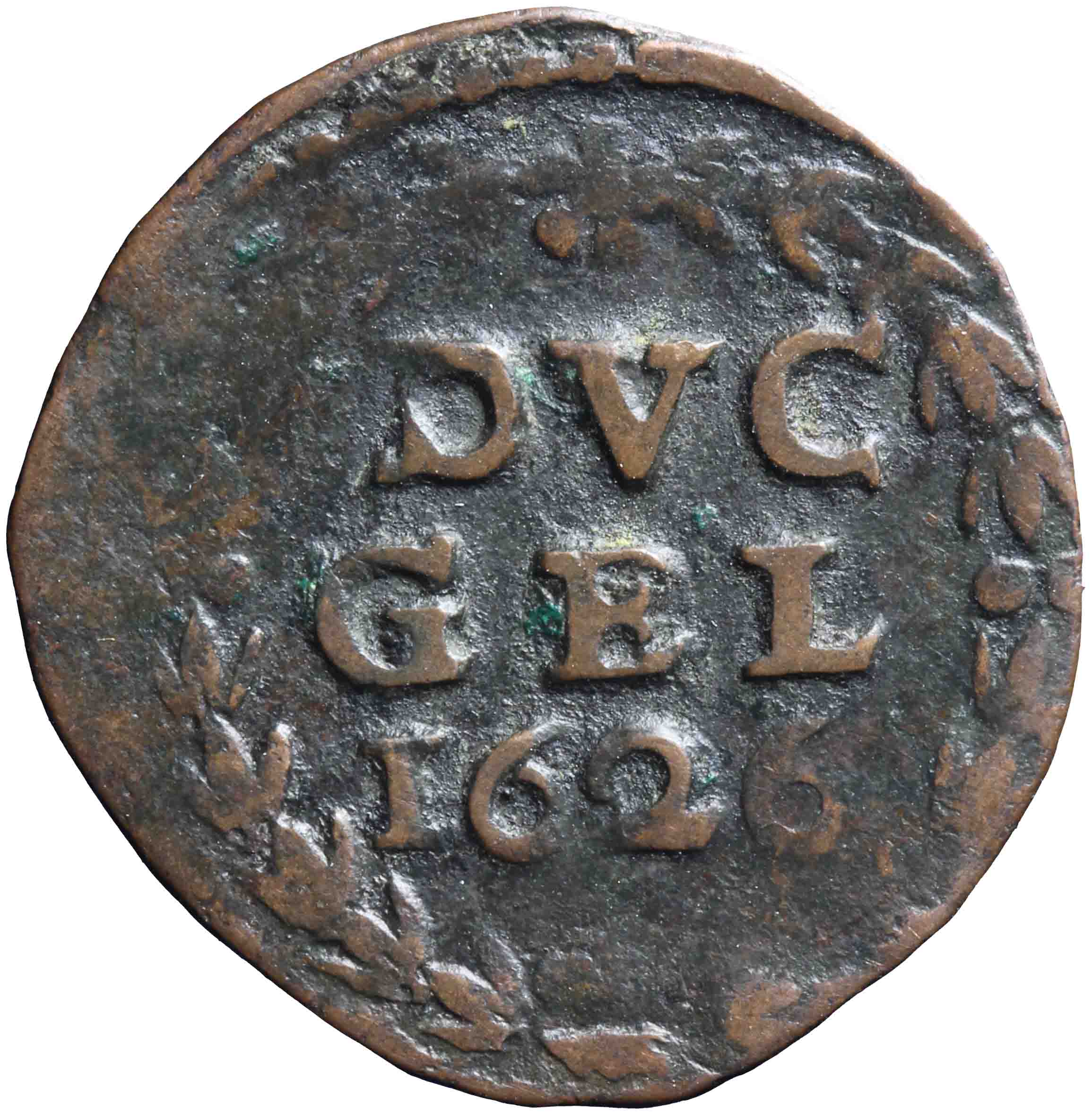 Afbeelding van de keerzijde. achtste stuiver of duit. Inventarisnummer:DNB-04490