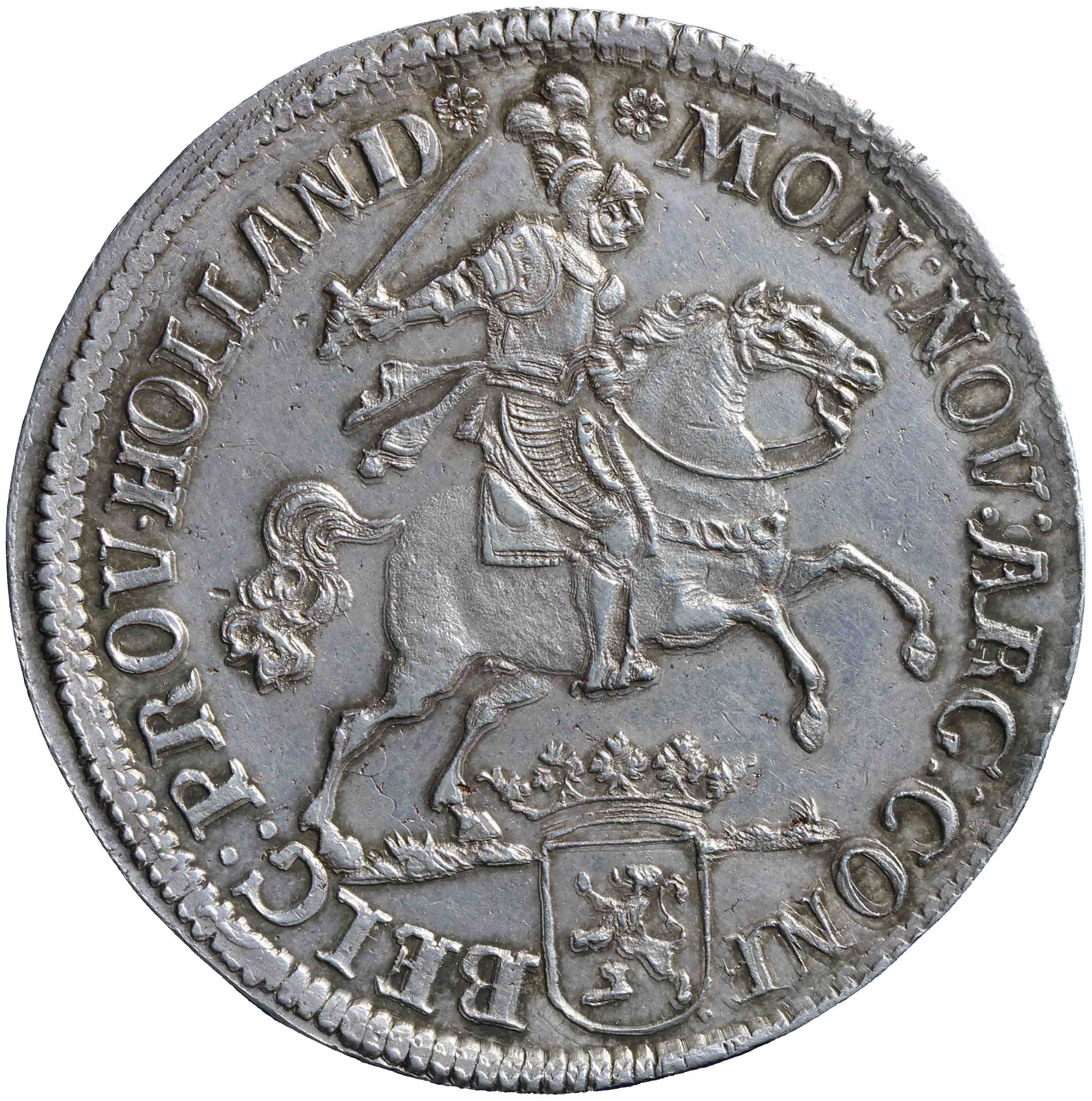 Afbeelding van de voorzijde. zilveren rijder of dukaton. Inventarisnummer:DNB-04863