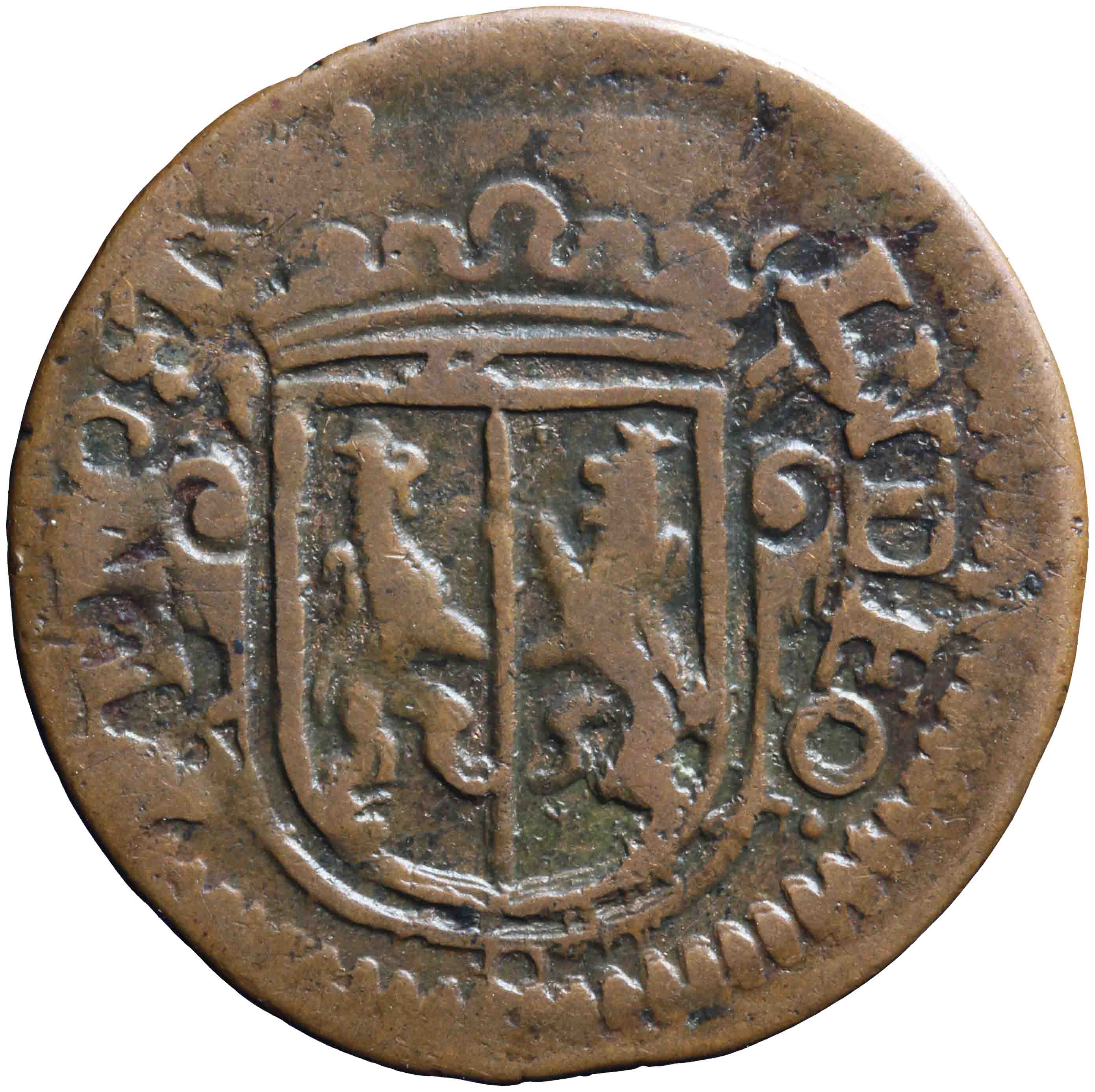 Afbeelding van de voorzijde. achtste stuiver of duit. Inventarisnummer:DNB-05185