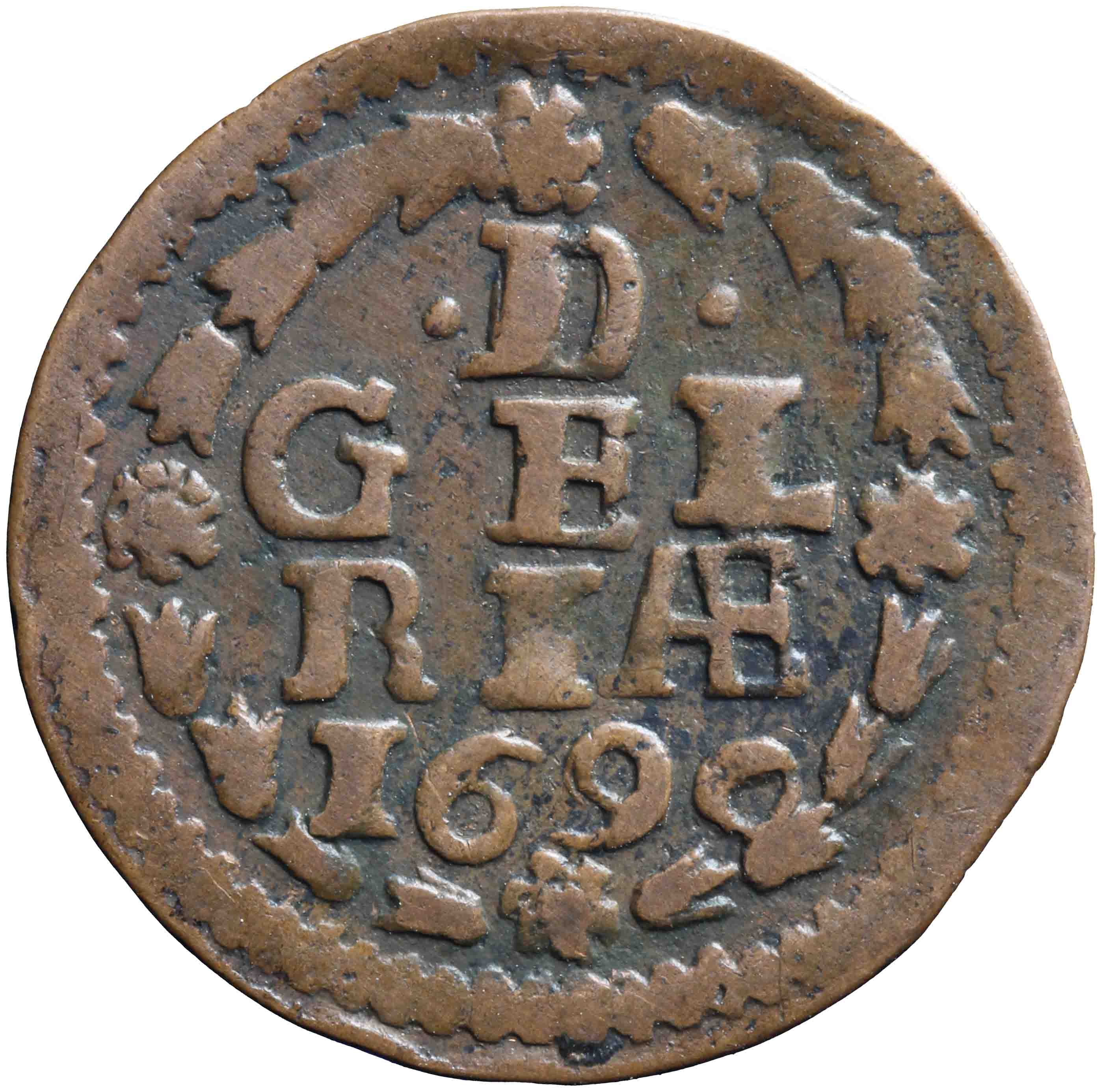 Afbeelding van de keerzijde. achtste stuiver of duit. Inventarisnummer:DNB-05185