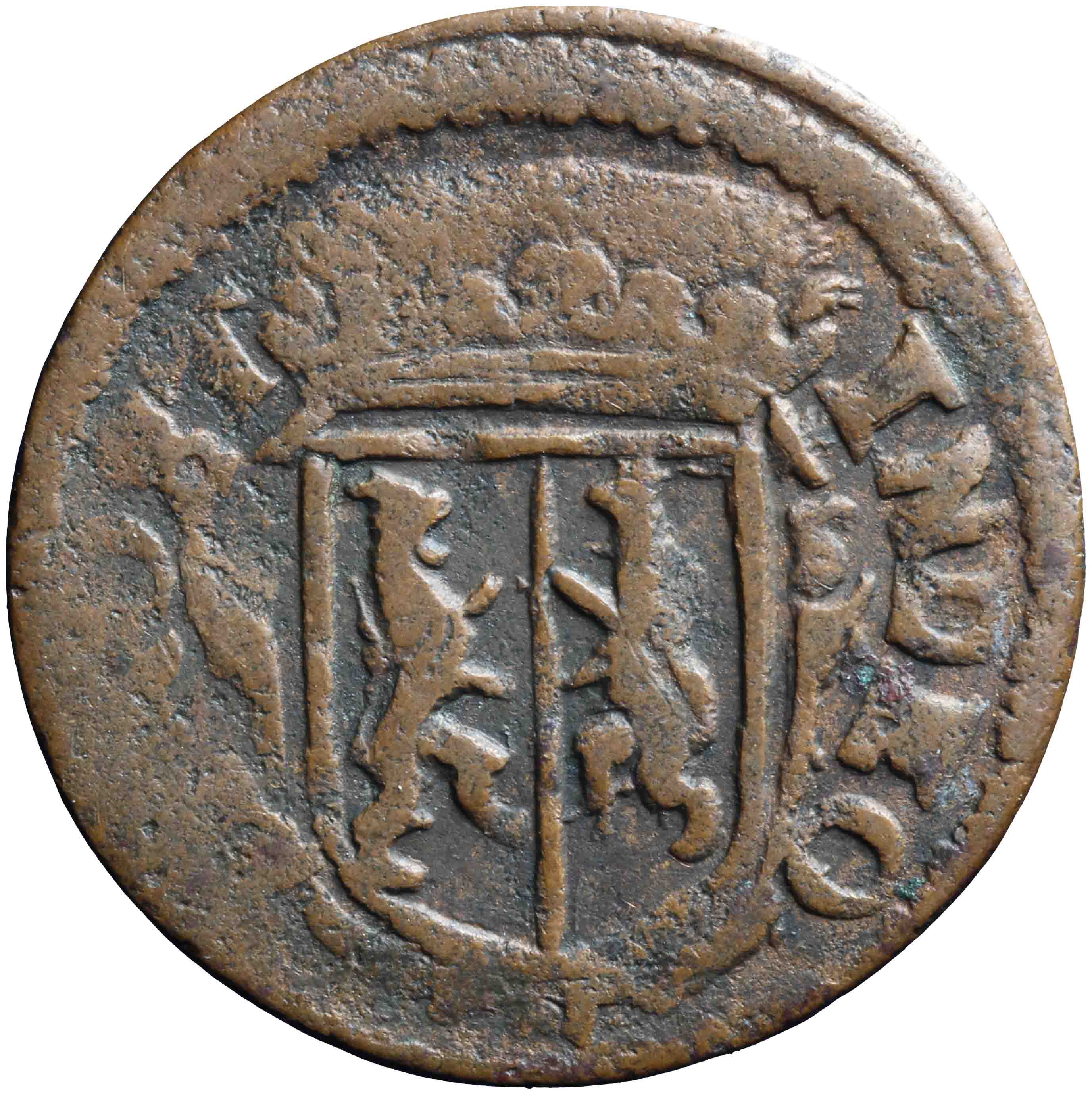 Afbeelding van de voorzijde. achtste stuiver of duit. Inventarisnummer:DNB-05186