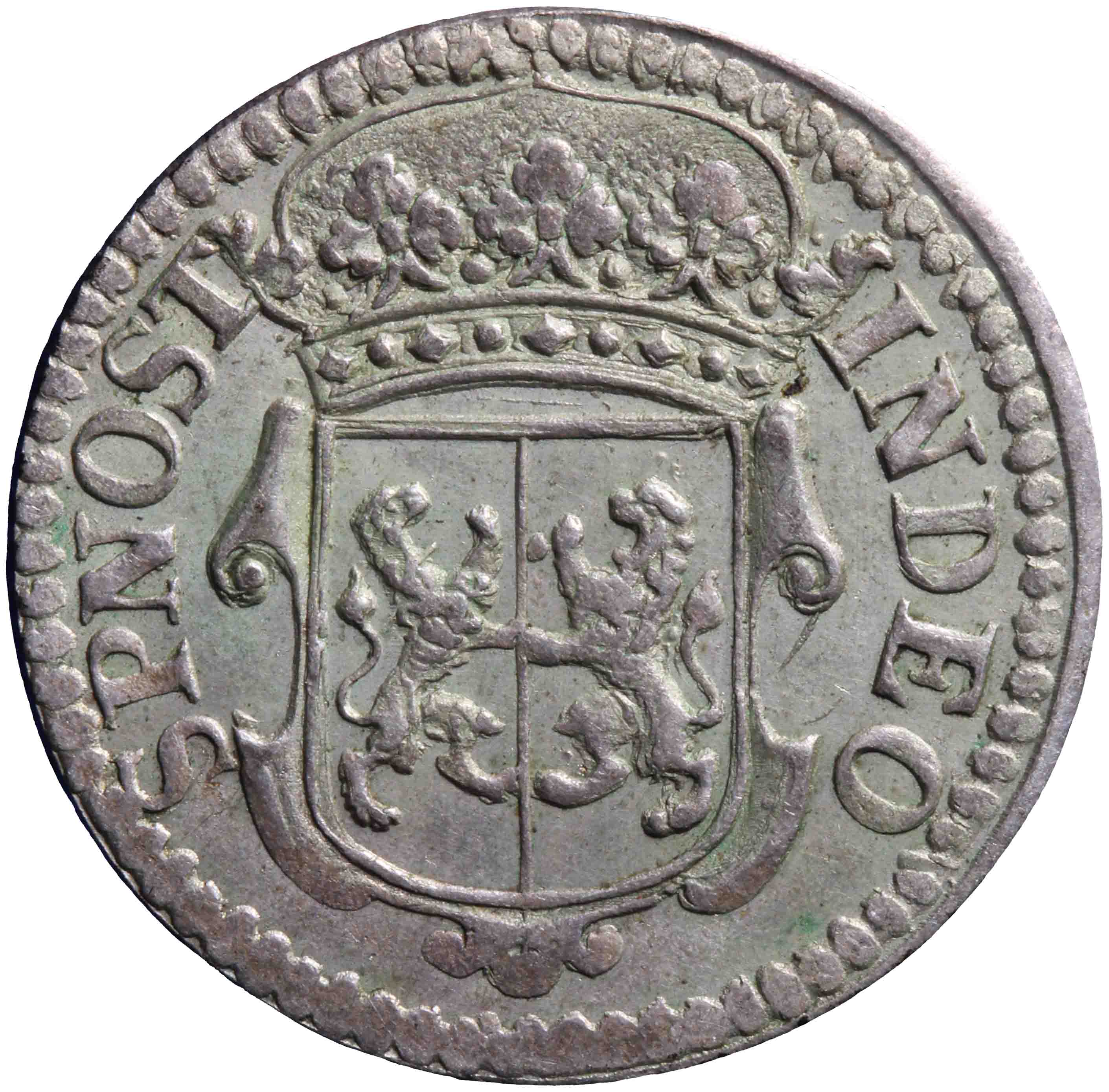 Afbeelding van de voorzijde. achtste stuiver of duit. Inventarisnummer:DNB-05187