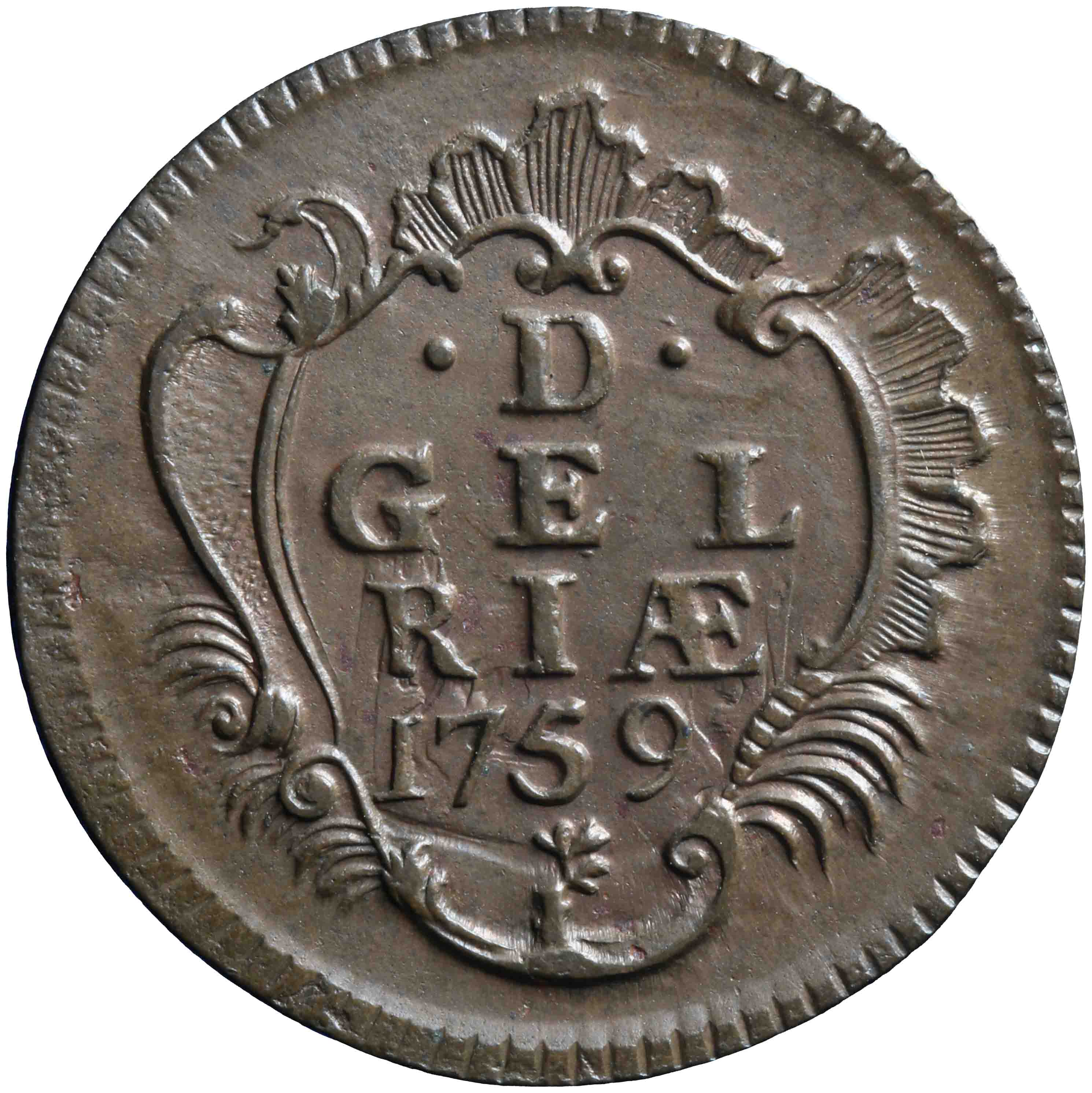 Afbeelding van de keerzijde. duit. Inventarisnummer:DNB-05204