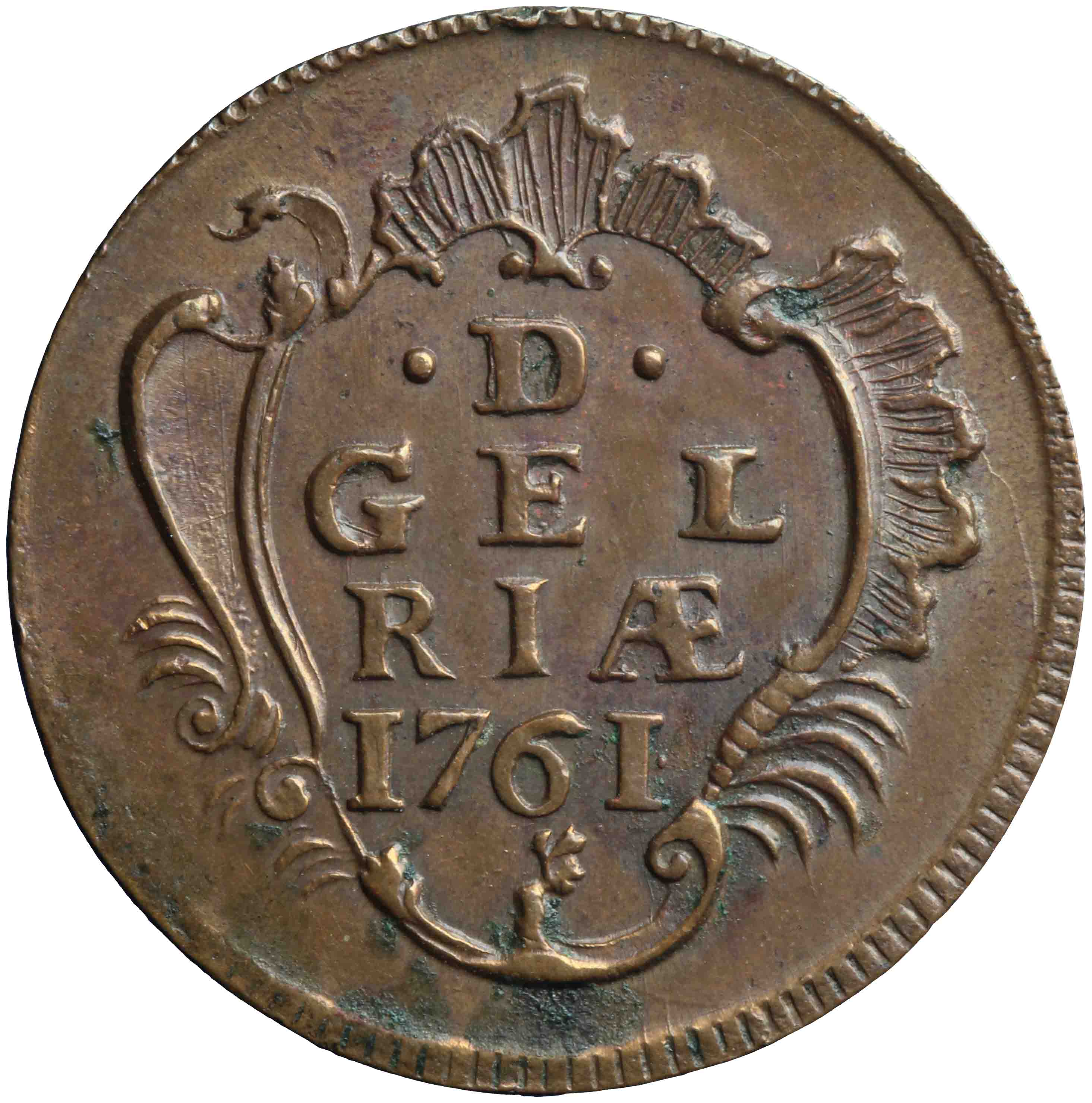 Afbeelding van de keerzijde. duit. Inventarisnummer:DNB-05208