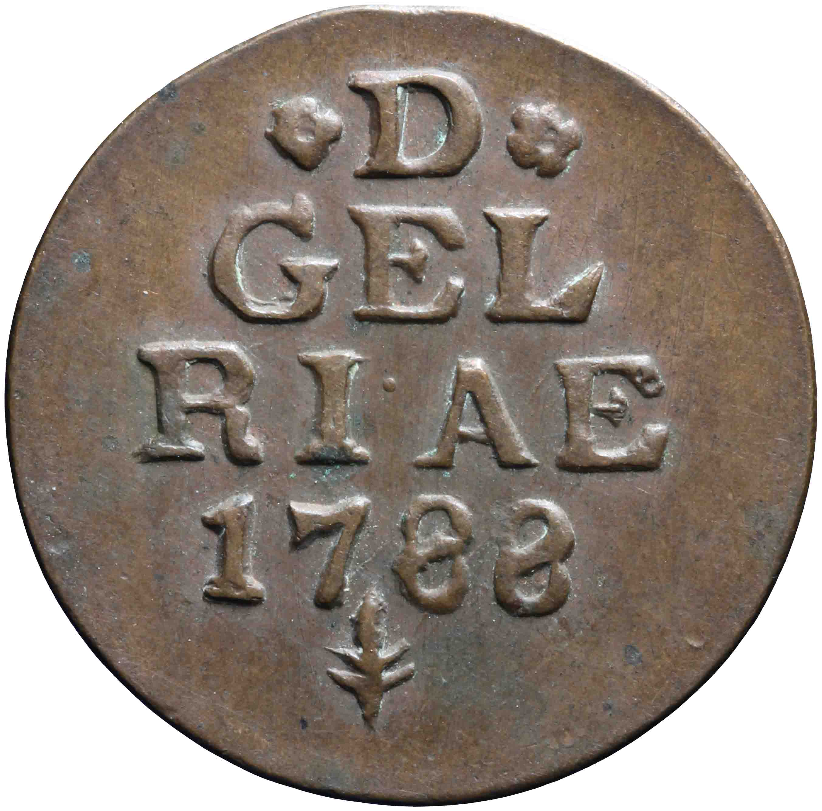 Afbeelding van de keerzijde. duit. Inventarisnummer:DNB-05223