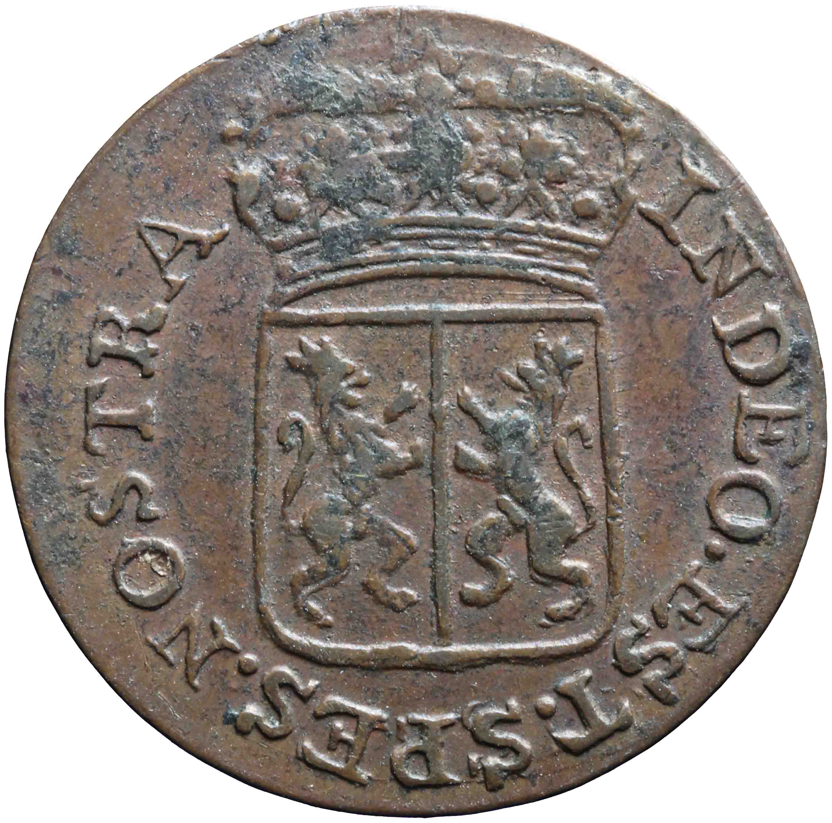 Afbeelding van de voorzijde. duit. Inventarisnummer:DNB-05225