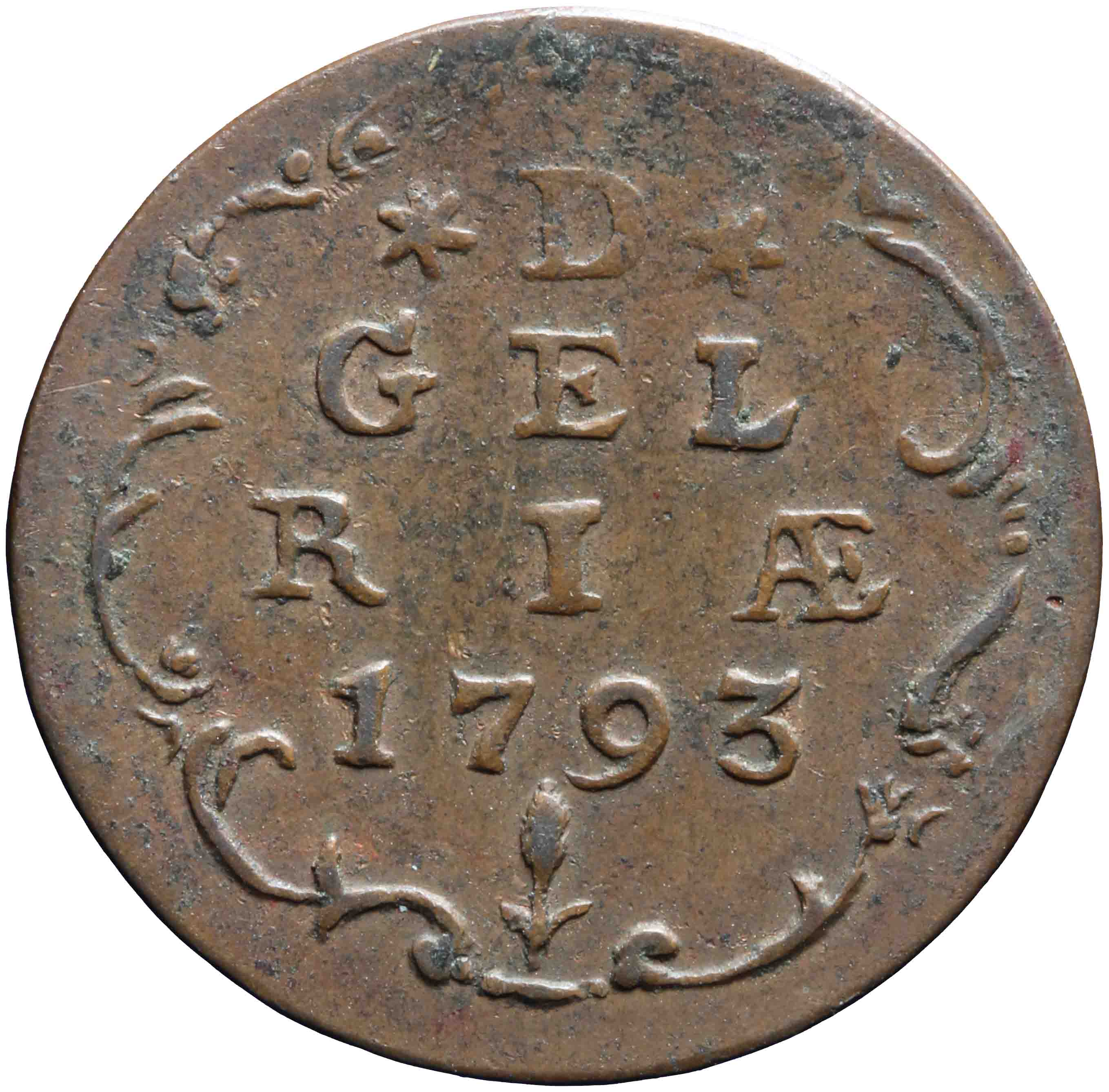 Afbeelding van de keerzijde. duit. Inventarisnummer:DNB-05225