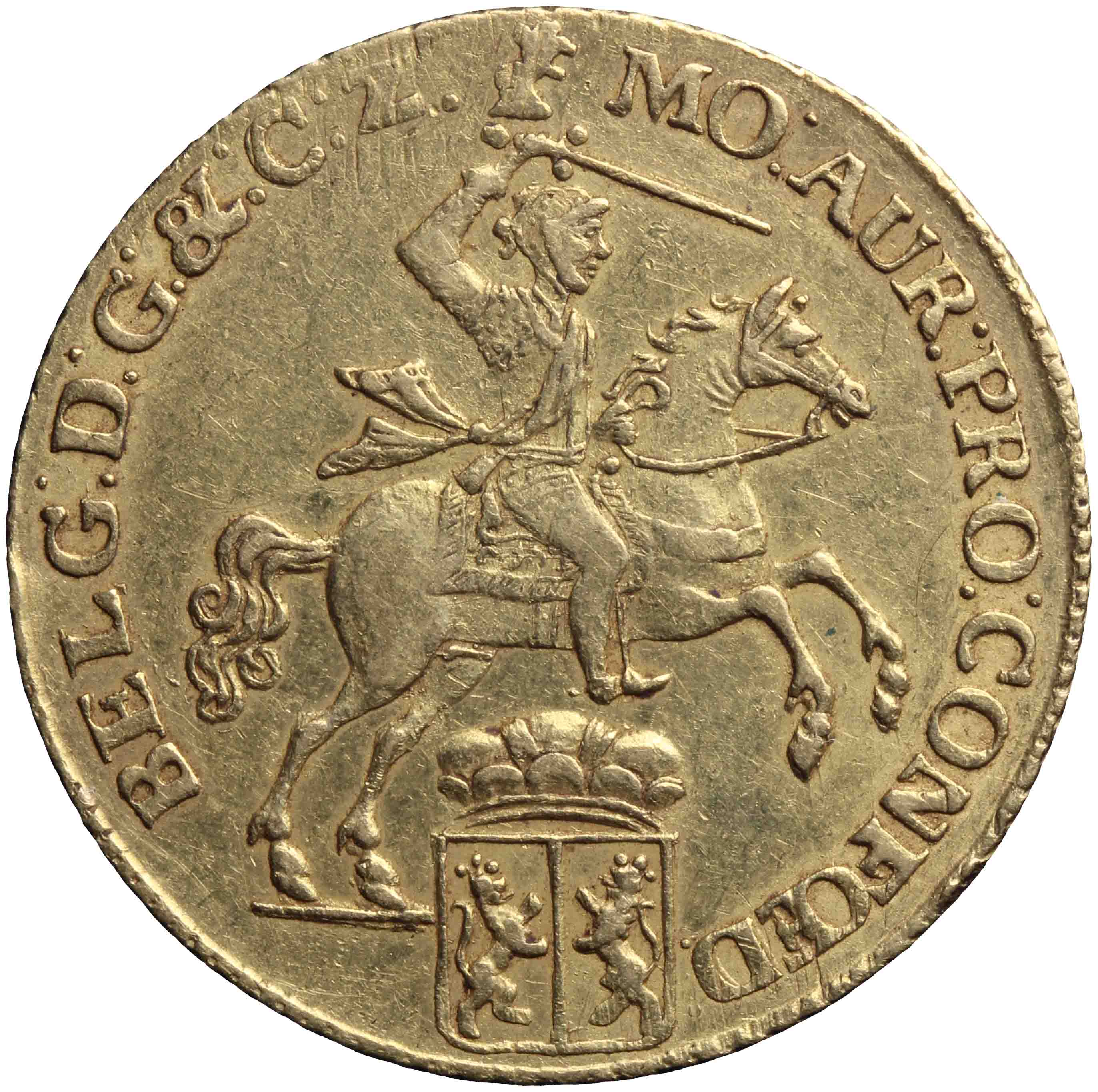 Afbeelding van de voorzijde. gouden rijder. Inventarisnummer:DNB-05309