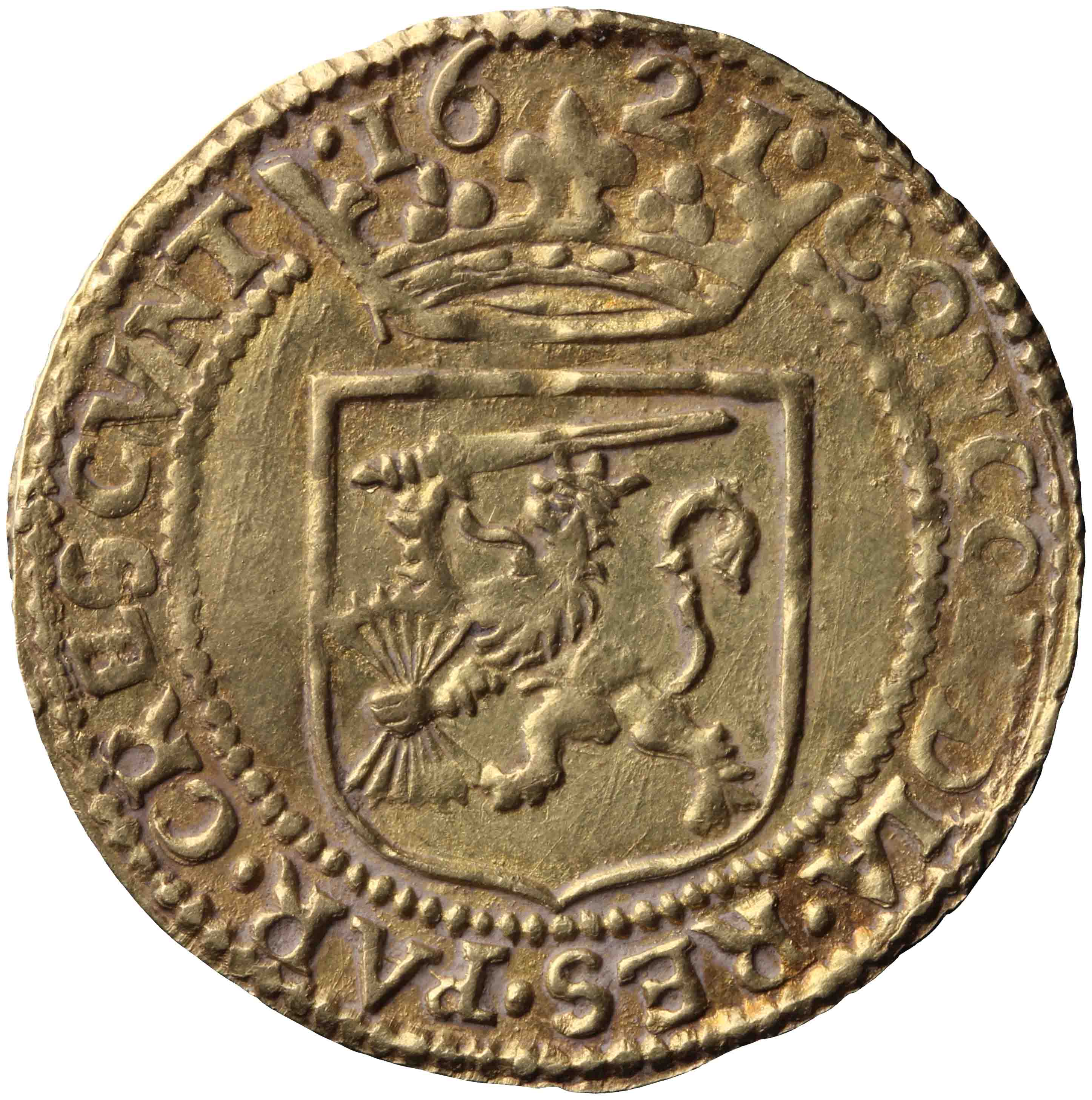 Afbeelding van de keerzijde. halve gouden rijder. Inventarisnummer:DNB-05324