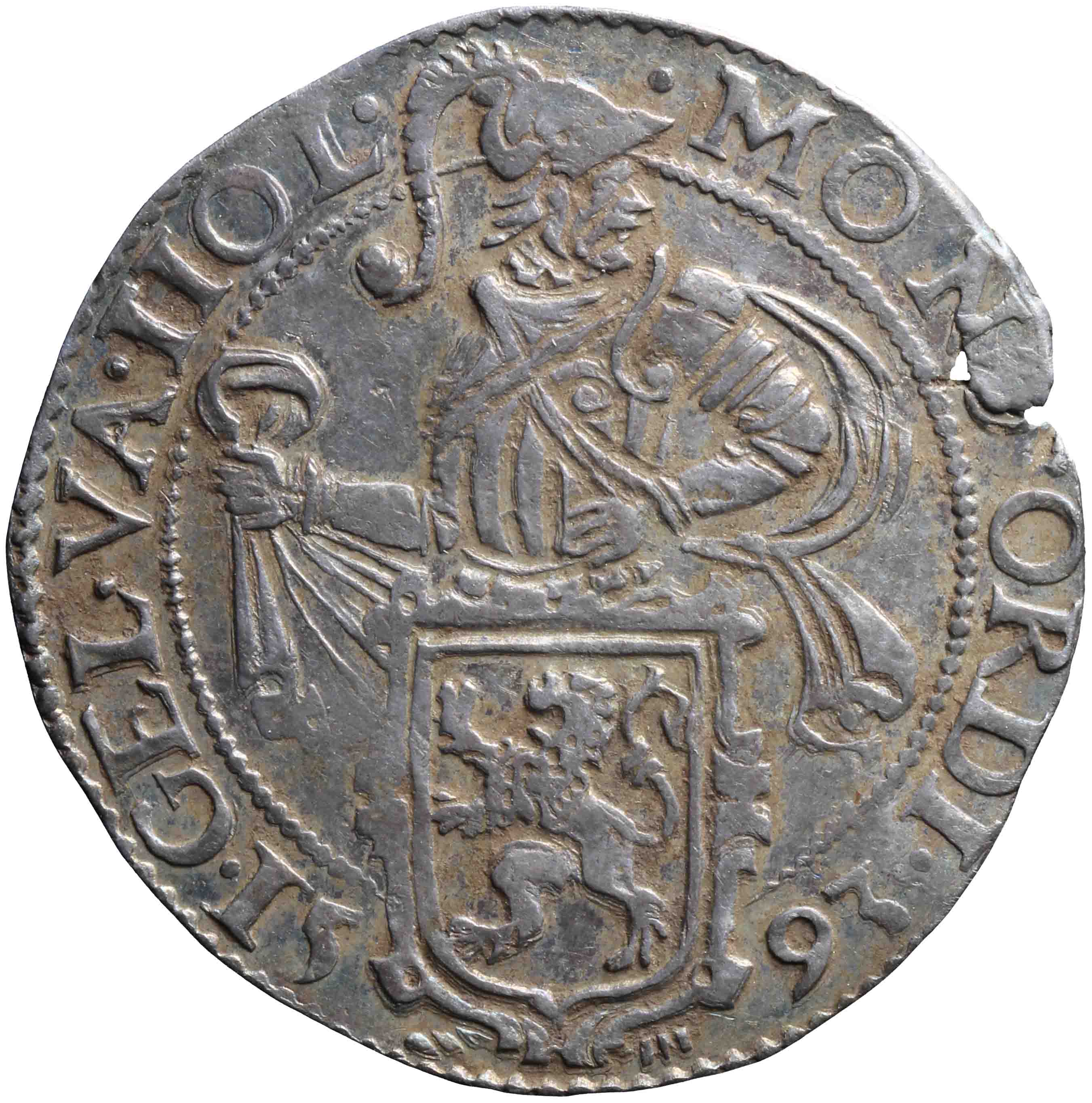 Afbeelding van de voorzijde. halve provinciale leeuwendaalder op Hollandse muntvoet. Inventarisnummer:DNB-05332