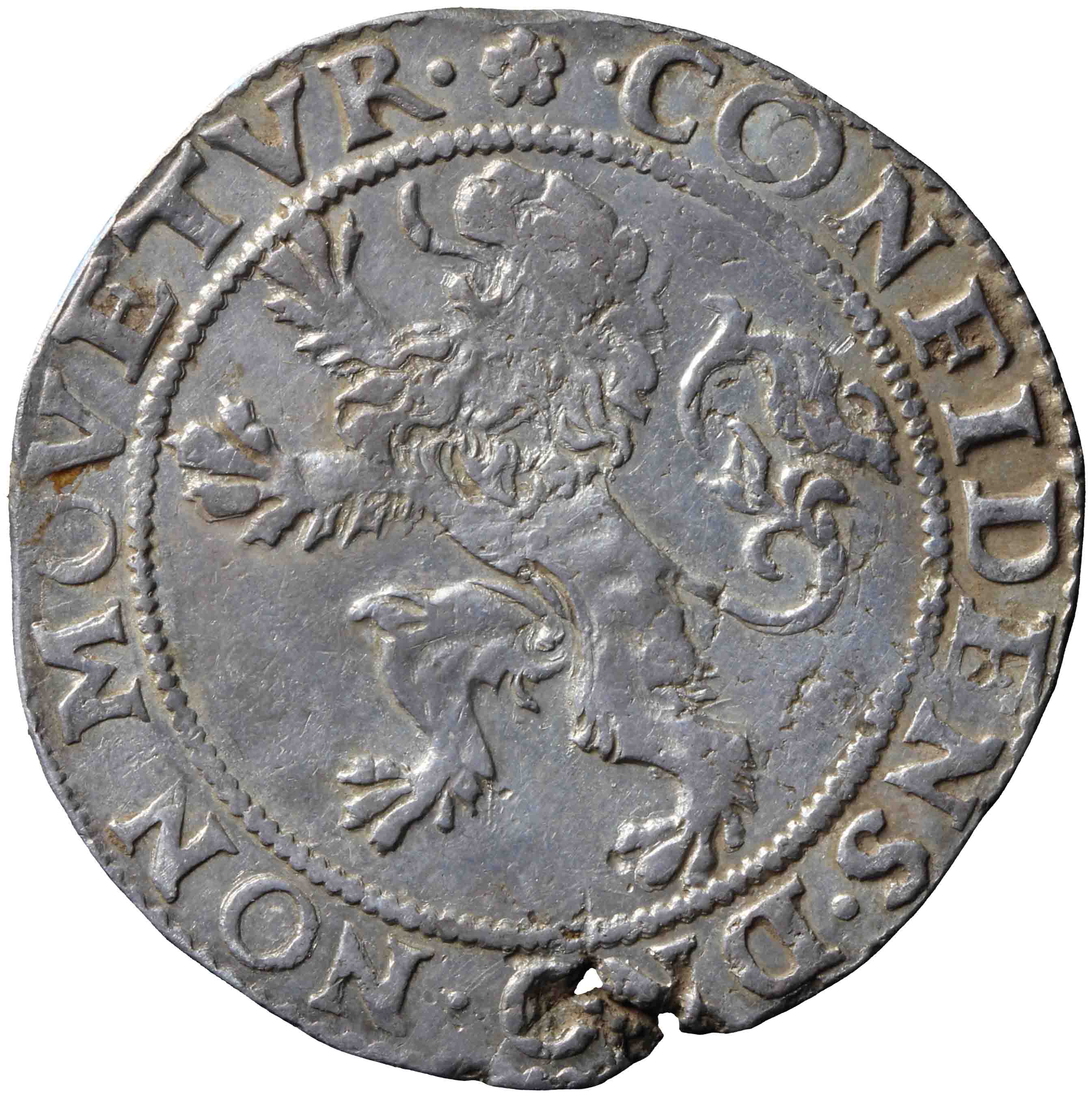 Afbeelding van de keerzijde. halve provinciale leeuwendaalder op Hollandse muntvoet. Inventarisnummer:DNB-05332