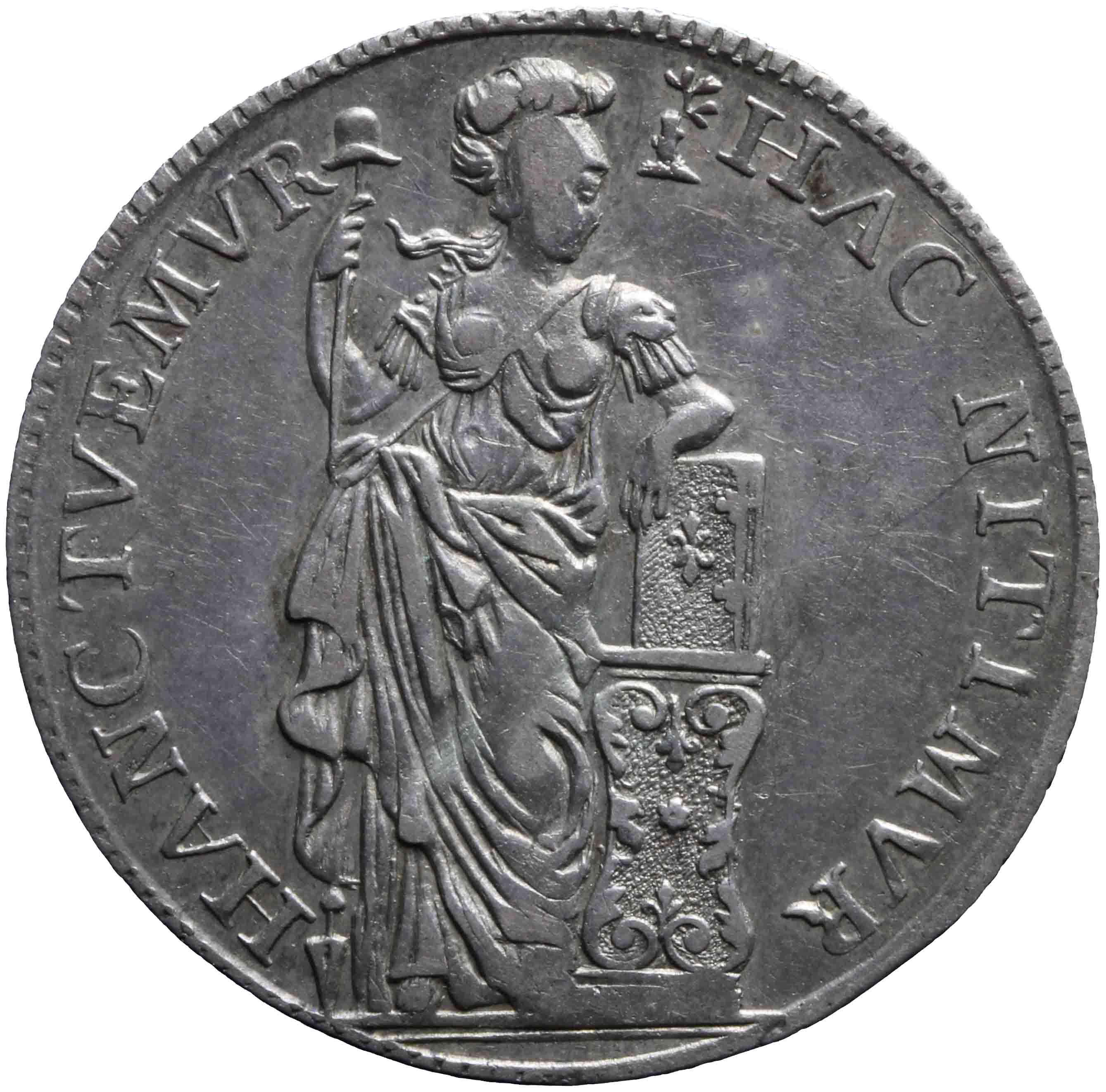 Afbeelding van de voorzijde. halve Generaliteitsgulden van tien stuiver. Inventarisnummer:DNB-05351