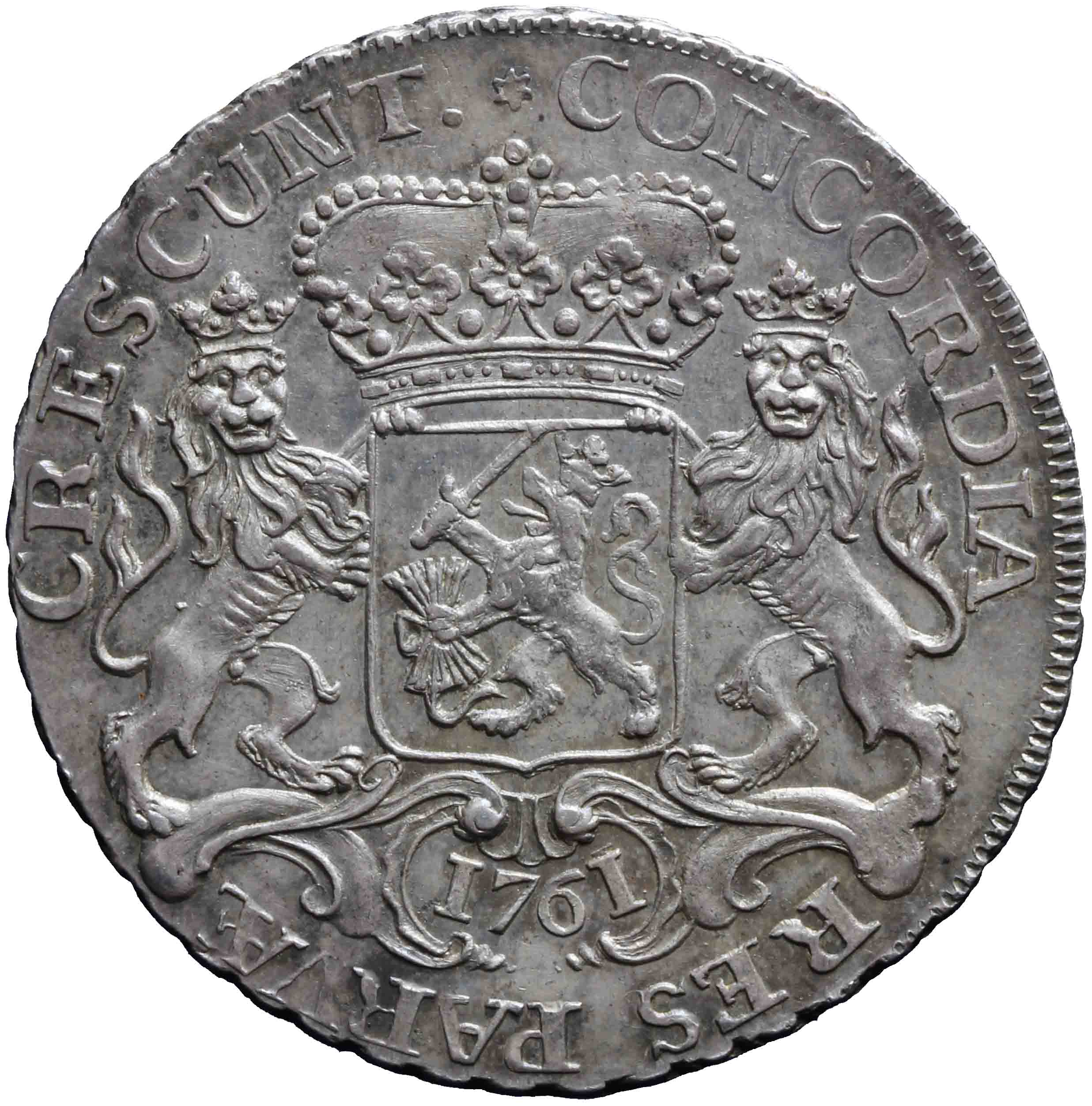 Afbeelding van de keerzijde. halve zilveren rijder of halve dukaton. Inventarisnummer:DNB-05364