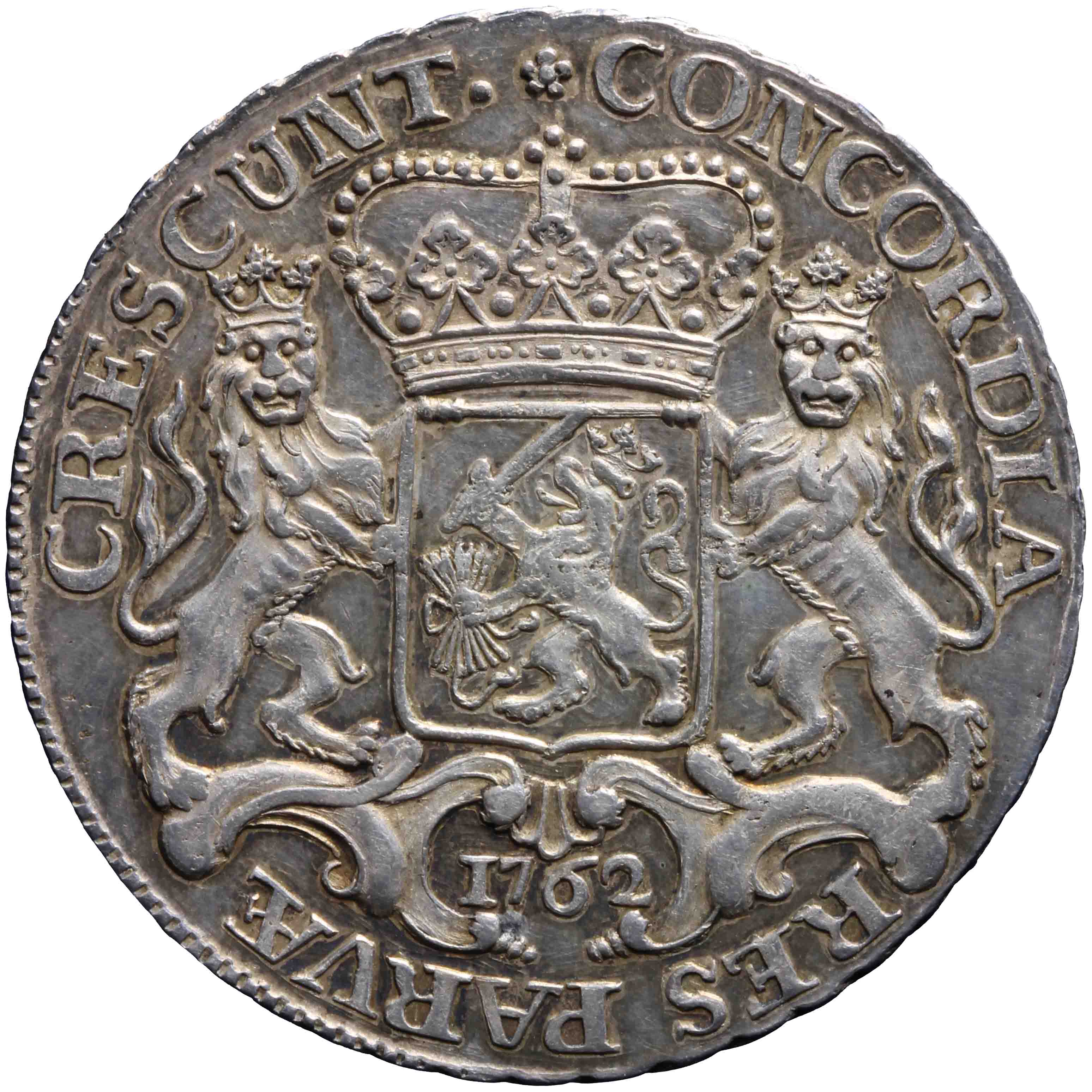 Afbeelding van de keerzijde. halve zilveren rijder of halve dukaton. Inventarisnummer:DNB-05365