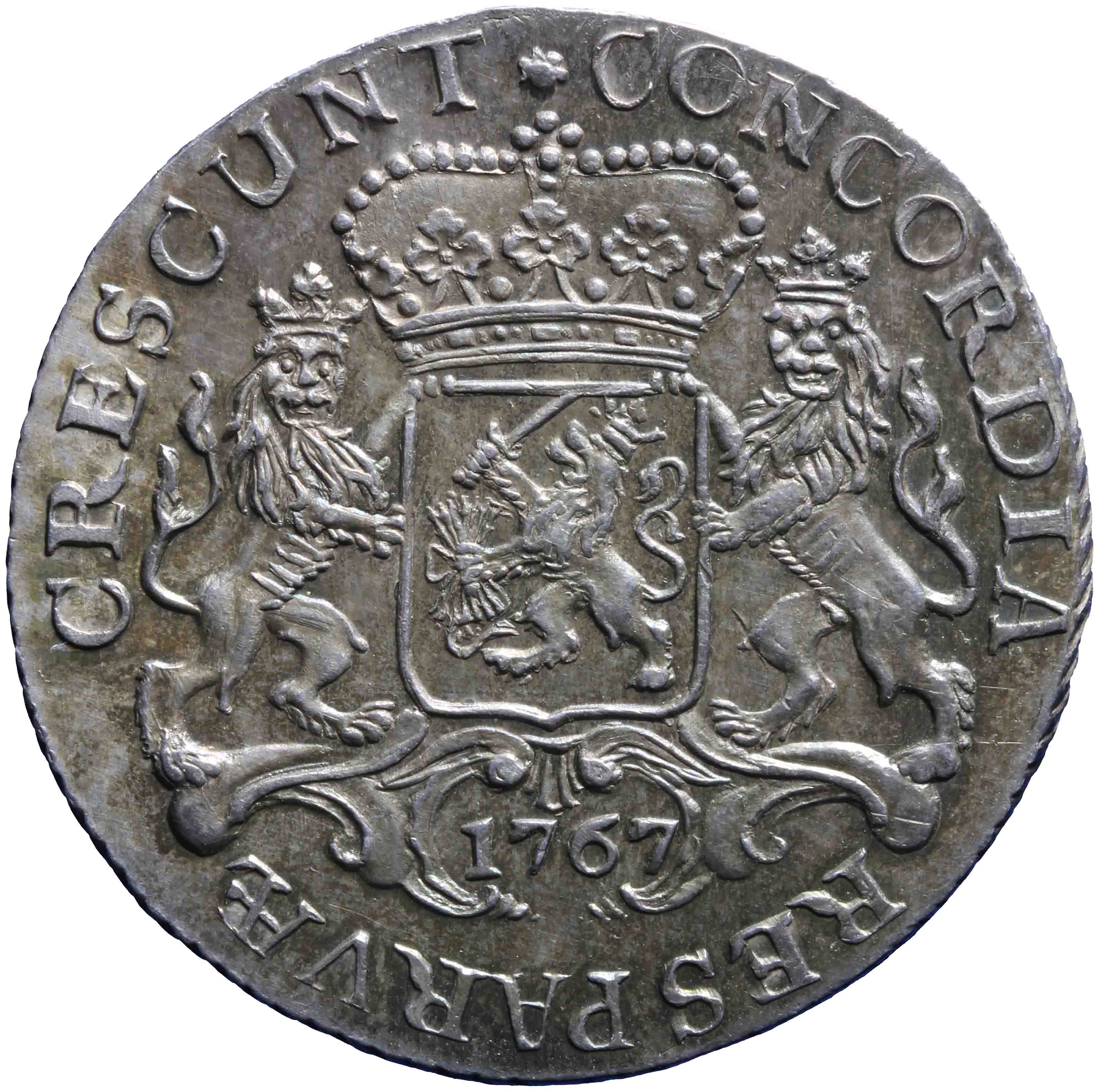 Afbeelding van de keerzijde. halve zilveren rijder of halve dukaton. Inventarisnummer:DNB-05369