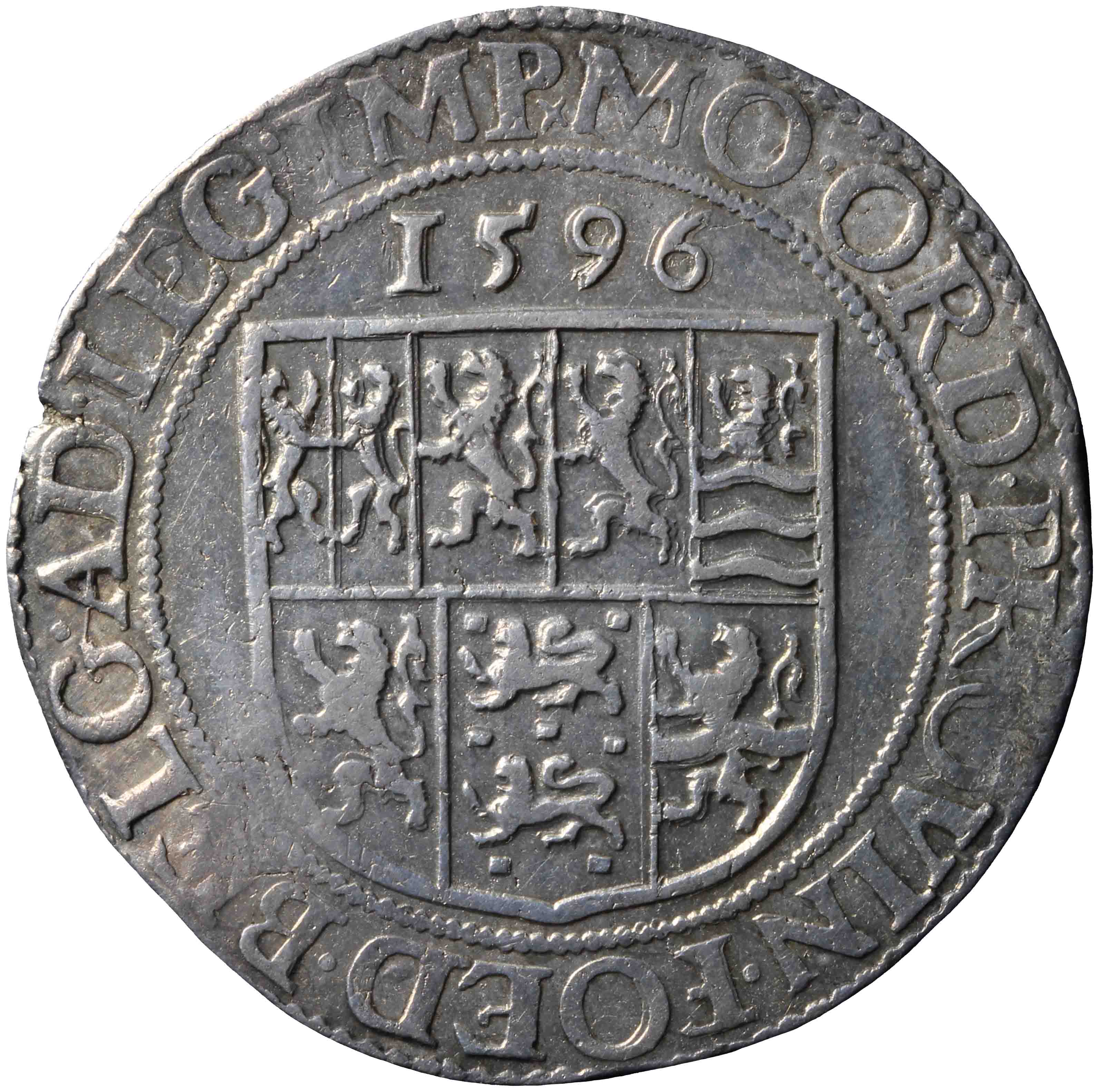 Afbeelding van de keerzijde. Nederlandse, unie of Leicester rijksdaalder. Inventarisnummer:DNB-05418