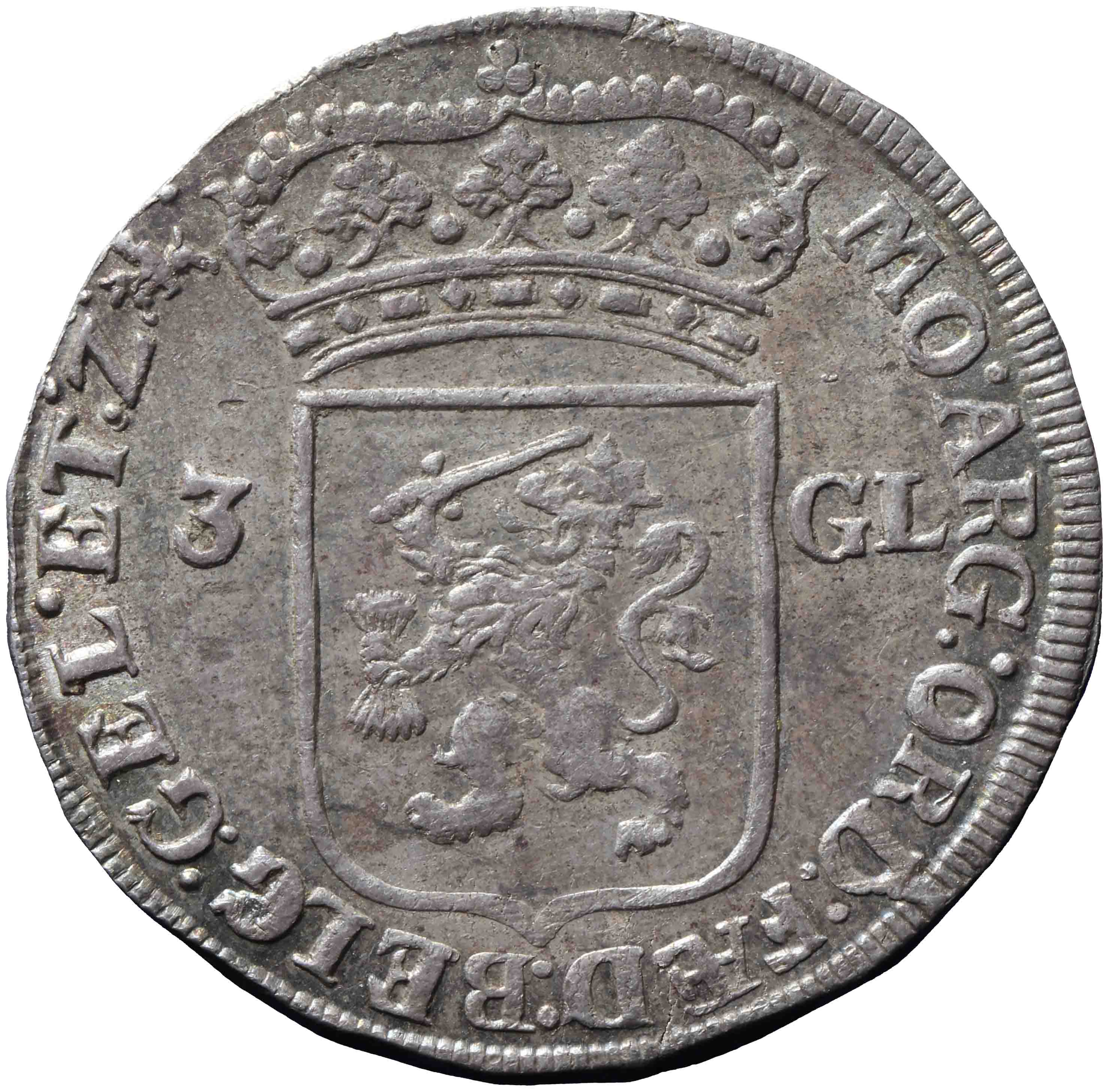 Afbeelding van de keerzijde. Generaliteits driegulden. Inventarisnummer:DNB-05421