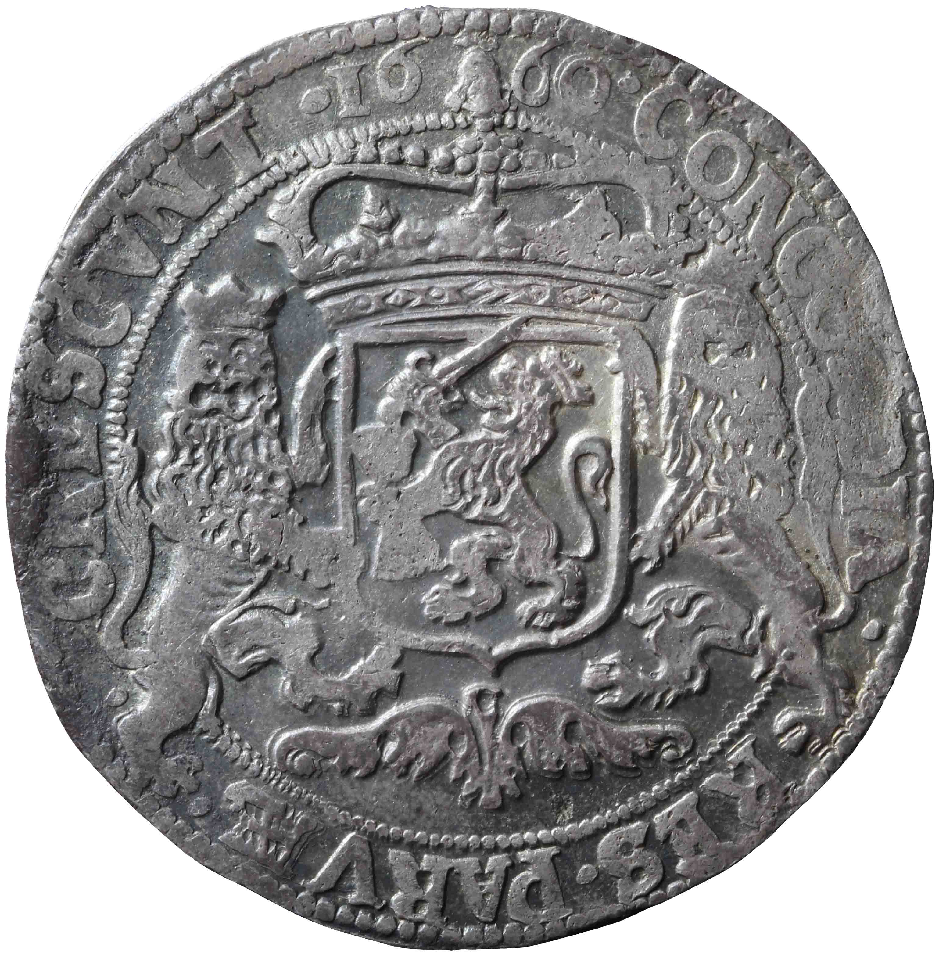 Afbeelding van de keerzijde. zilveren rijder of dukaton. Inventarisnummer:DNB-05529