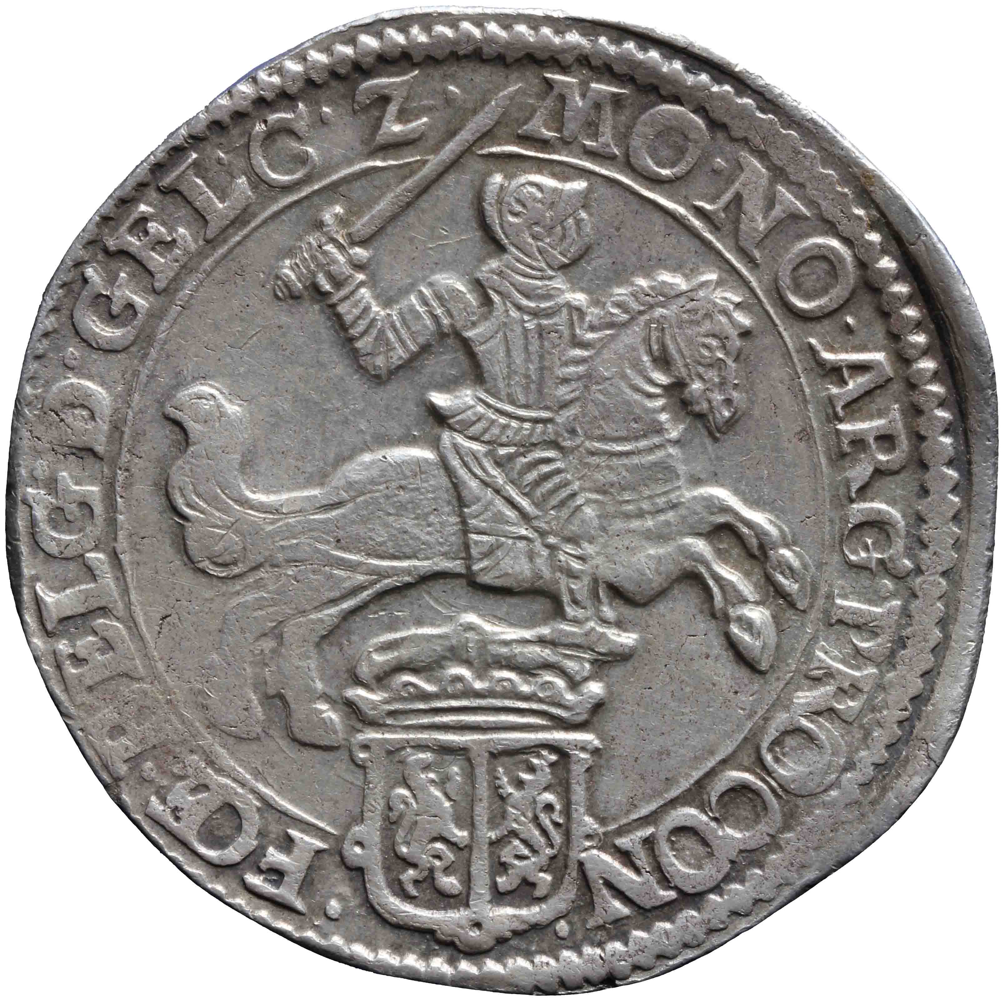 Afbeelding van de voorzijde. zilveren rijder of dukaton. Inventarisnummer:DNB-05541