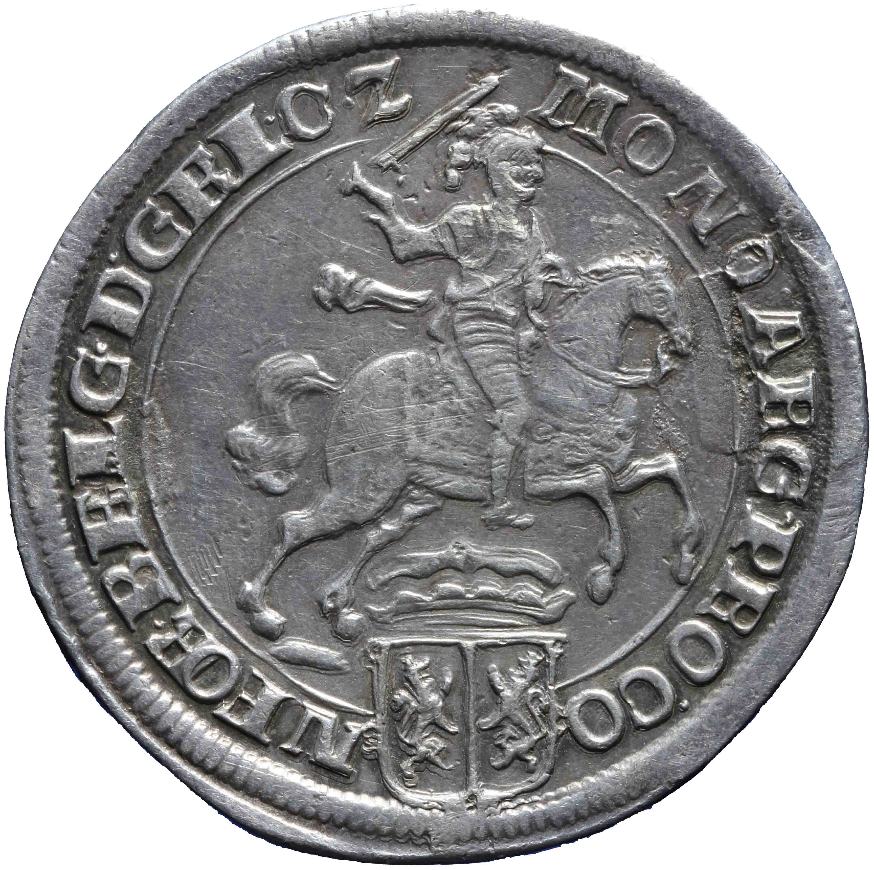 Afbeelding van de voorzijde. zilveren rijder of dukaton. Inventarisnummer:DNB-05544