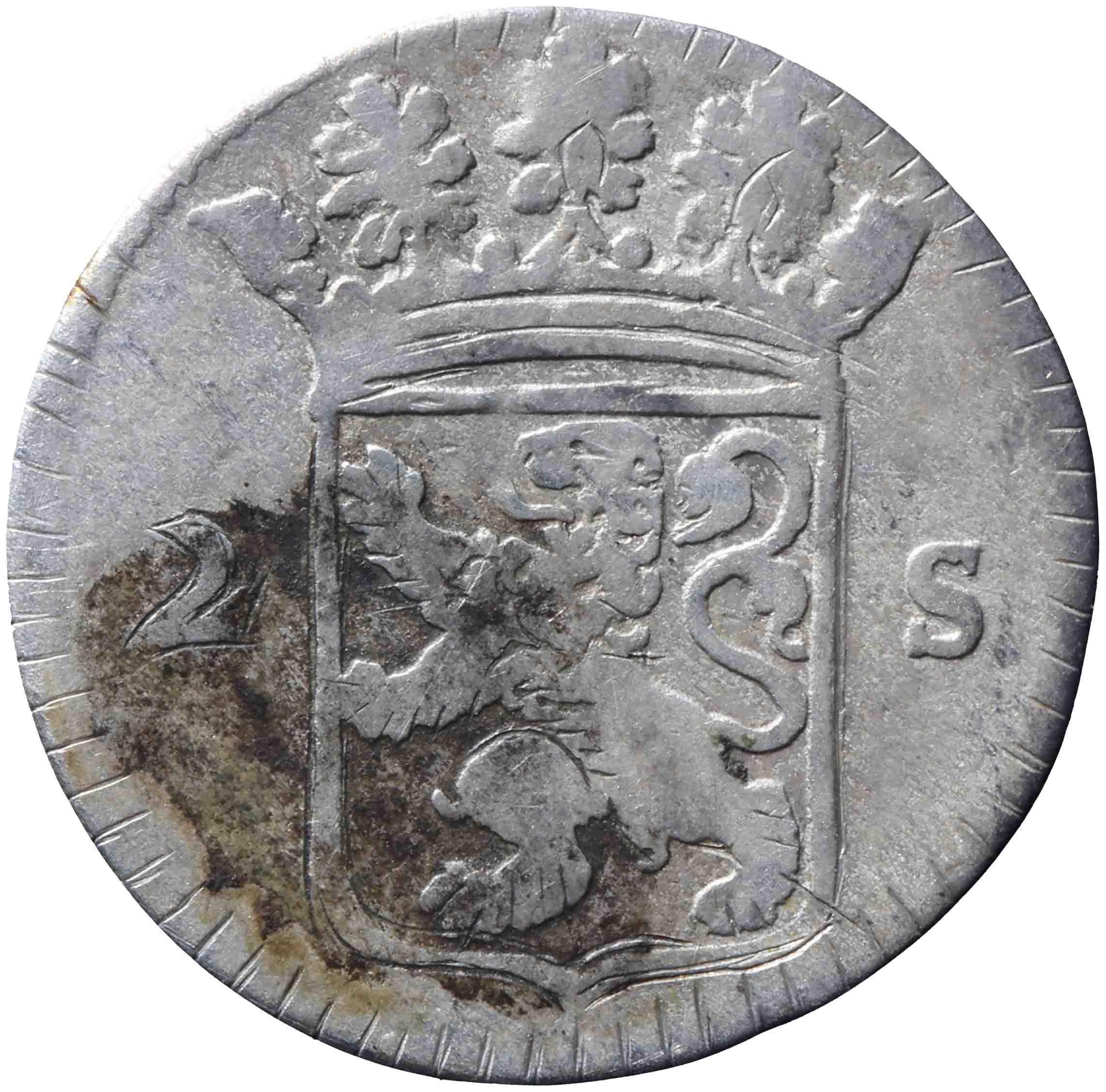Afbeelding van de voorzijde. dubbele wapenstuiver. Inventarisnummer:DNB-05612