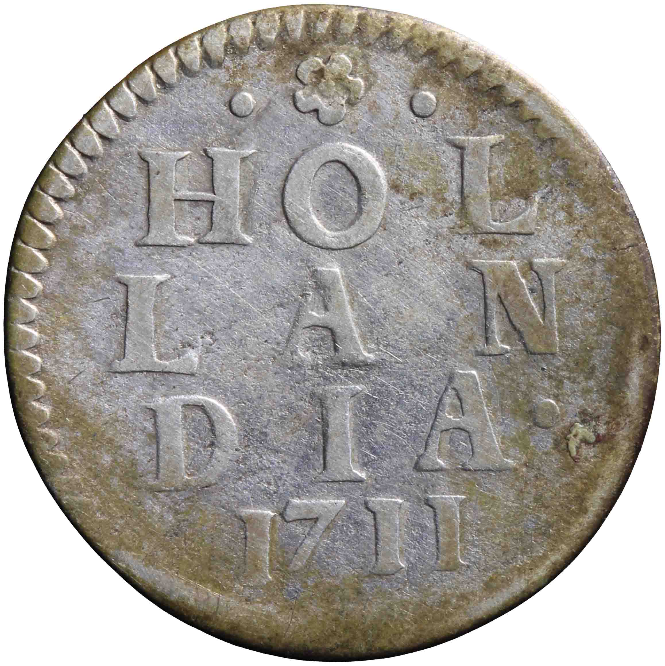 Afbeelding van de keerzijde. dubbele wapenstuiver. Inventarisnummer:DNB-05618